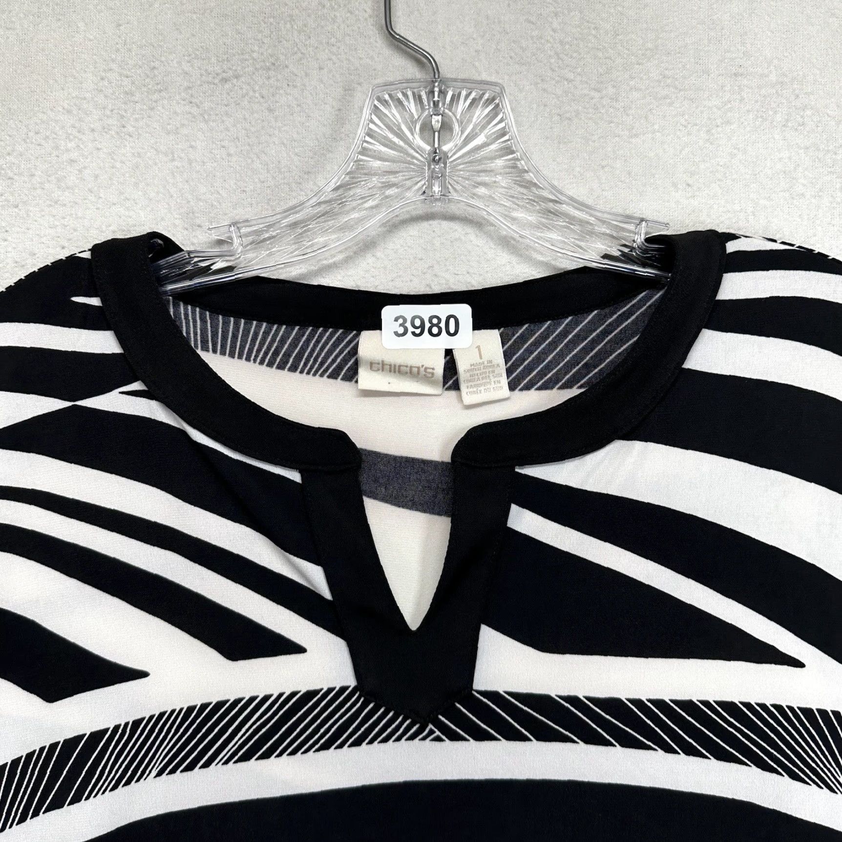 Vintage Chicos Shirt Geometric Black White Short Sleeve Stretch Womens M Size M / US 6-8 / IT 42-44 - 3 Thumbnail