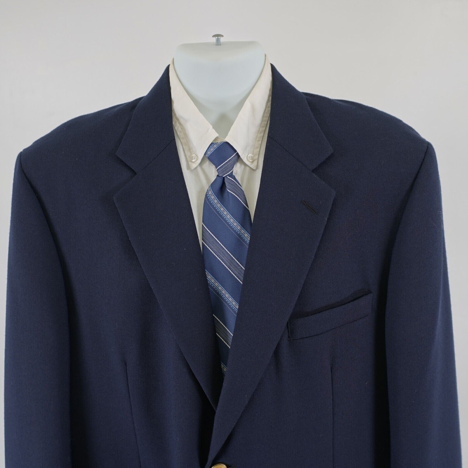 Stafford Stafford Worsted Wool Blend Blue 2 Gold Button 44L / Slim 46 Size 44L - 1 Thumbnail