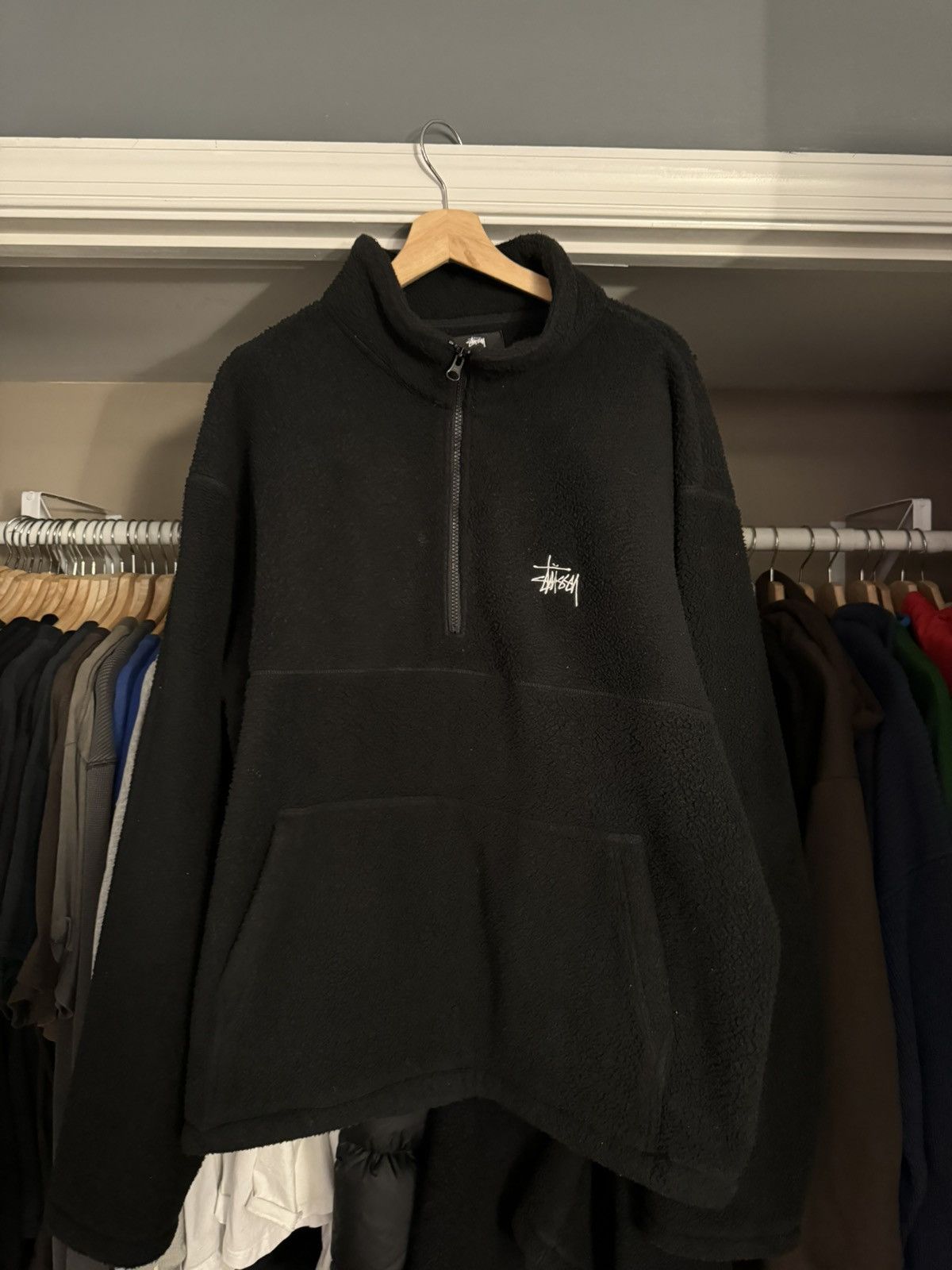 image of Stussy Quarter Zip Fleece in Black, Men's (Size XL)