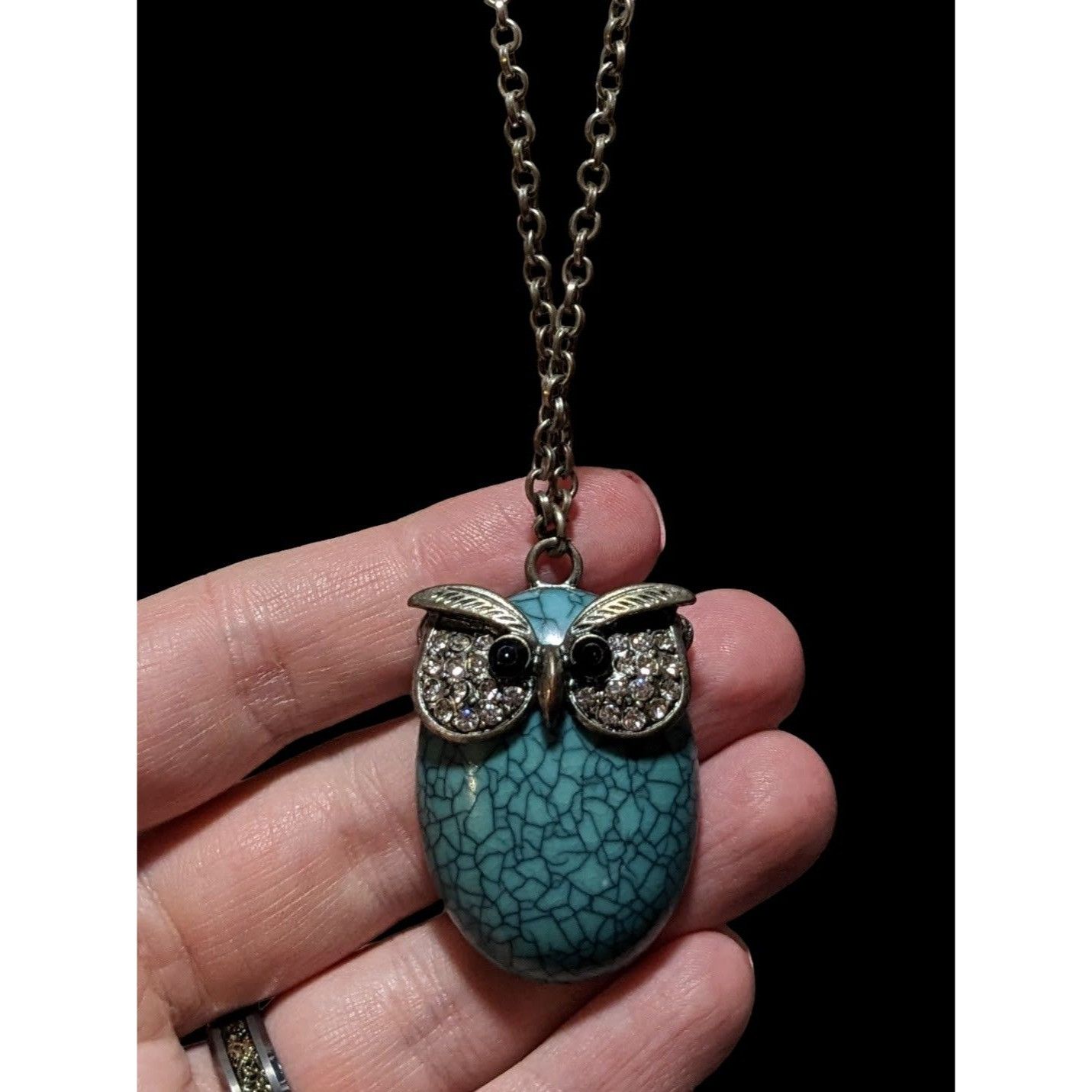 Other Turquoise Rhinestone Owl Necklace Size ONE SIZE - 4 Thumbnail