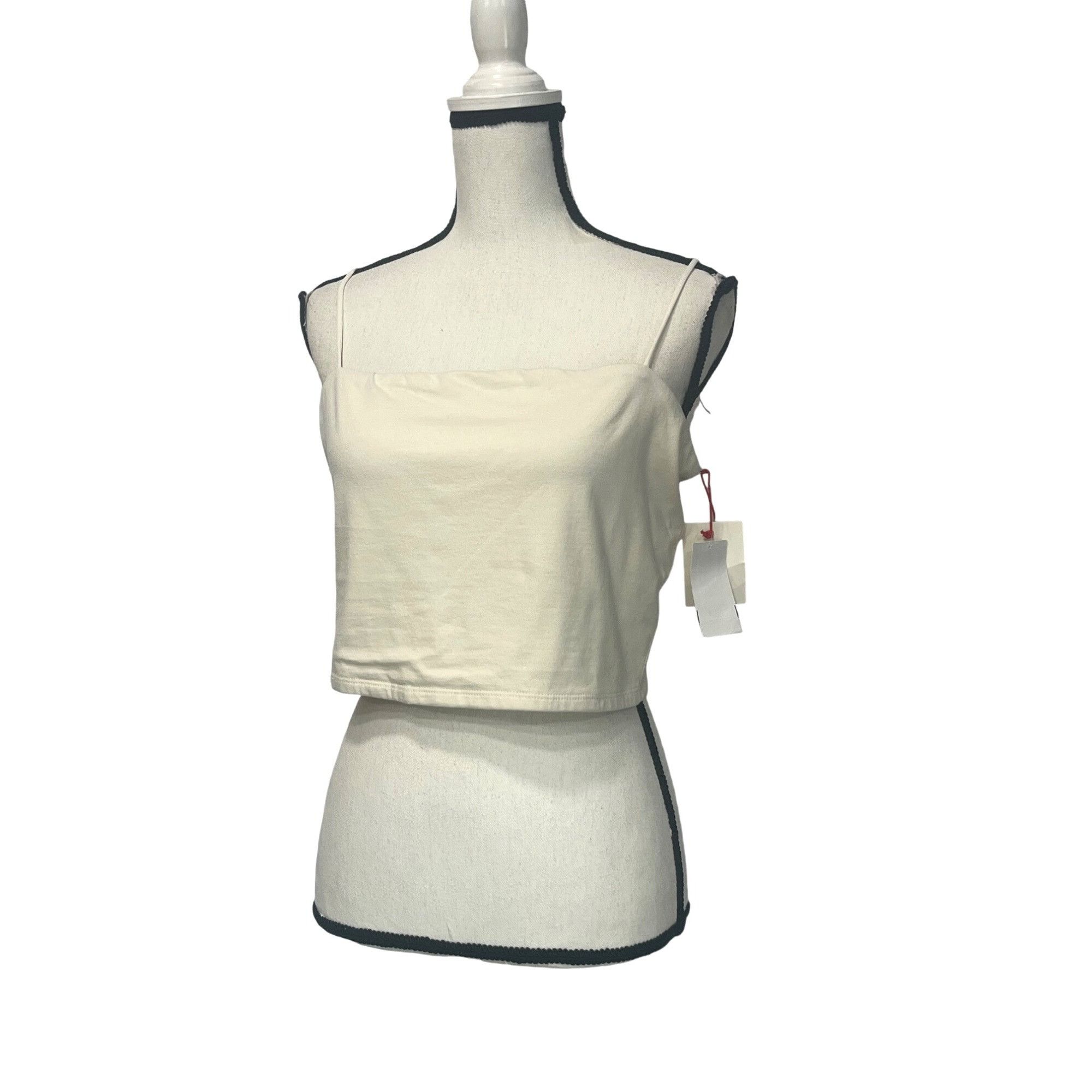 Other Open Edit Women's Spaghetti Strap Crop Tank Top, Ivory Dove, Size L / US 10 / IT 46 - 1 Thumbnail