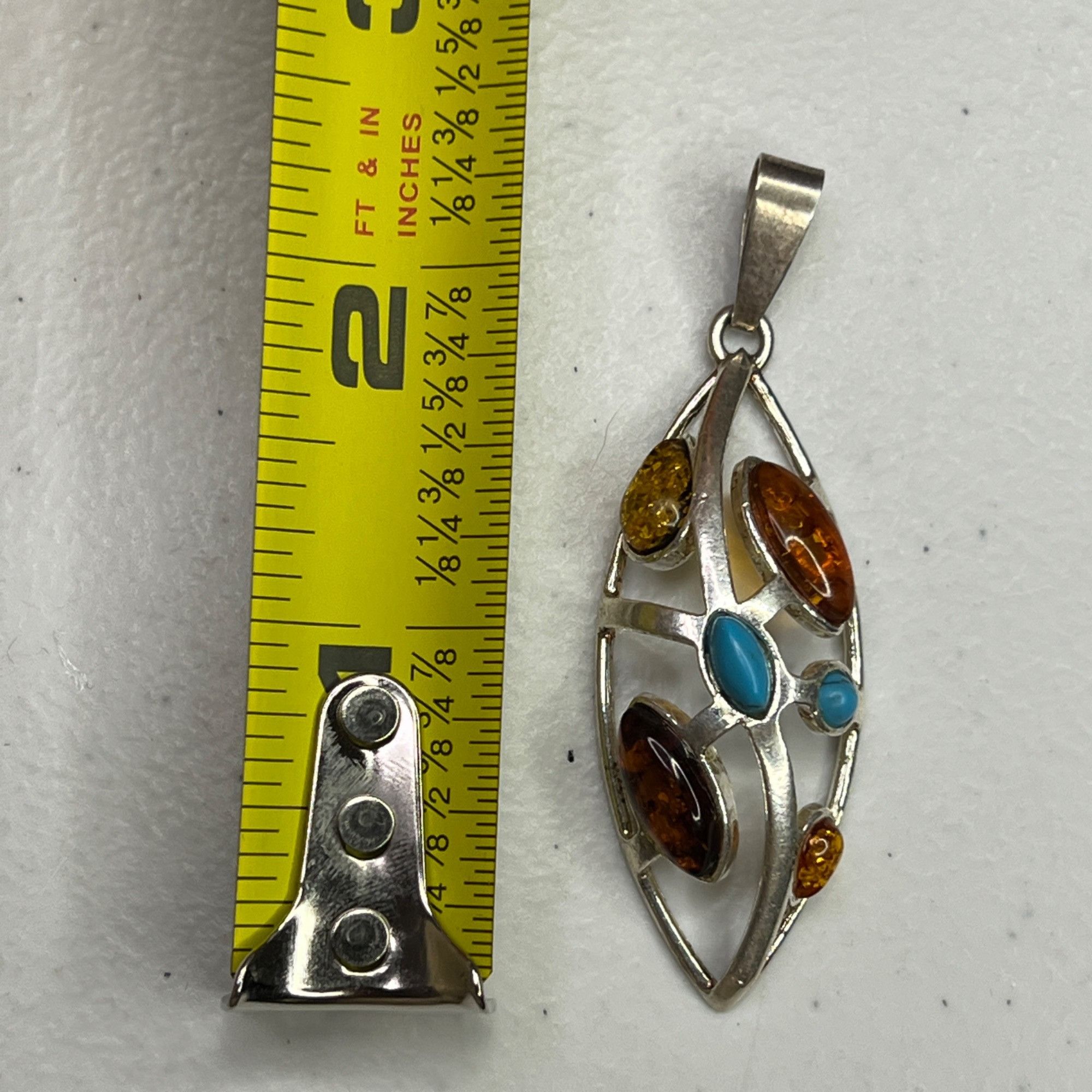 Designer Women's Silver Pendant With Multiple Baltic Amber Stones Size ONE SIZE - 6 Thumbnail