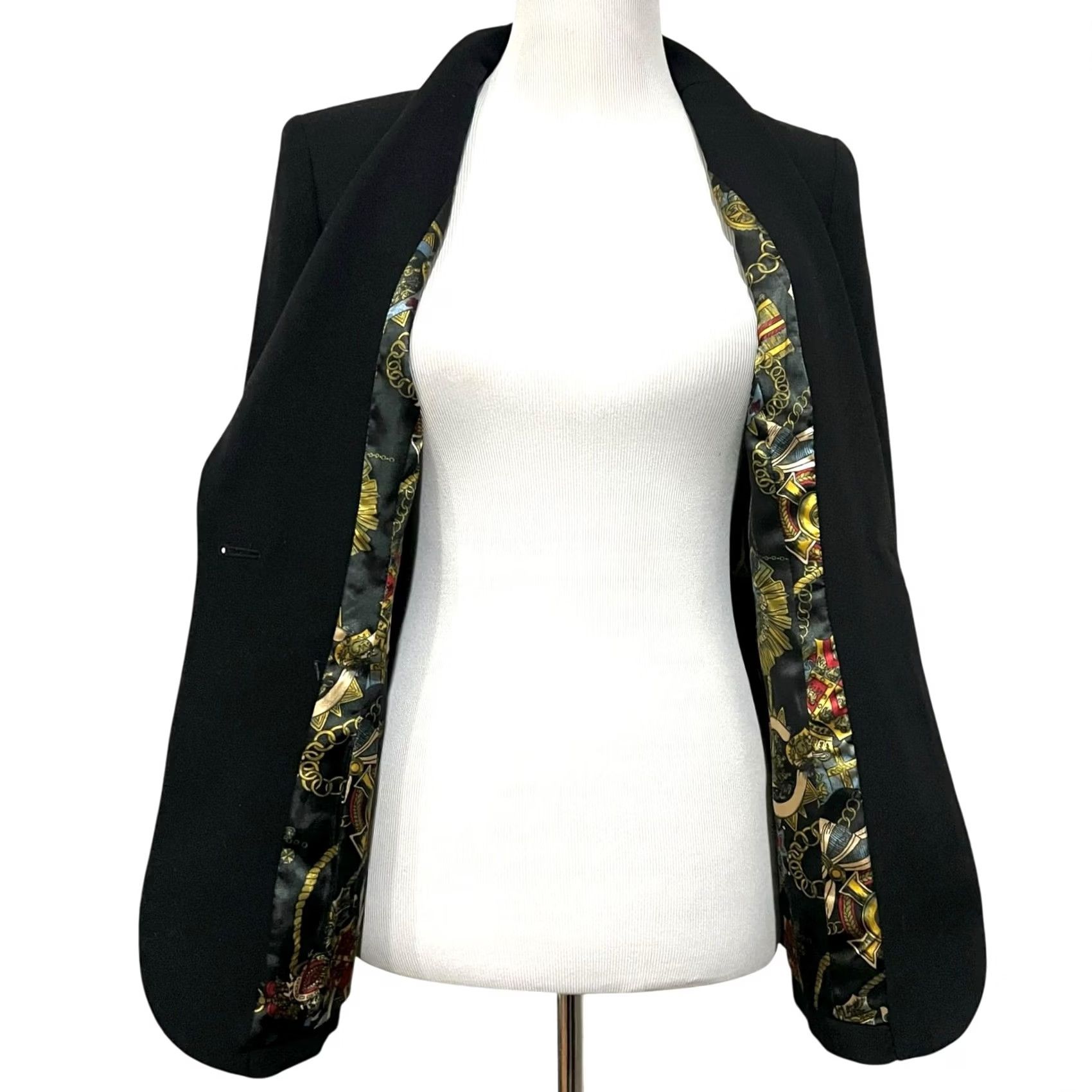Vintage CAbi Black Suit Coat Blazer One-Button with Printed Lining Riding #725 Size 4 Jacket Women Office Dressy Blazer Mens Womens Girls Boys Size S / US 4 / IT 40 - 3 Thumbnail