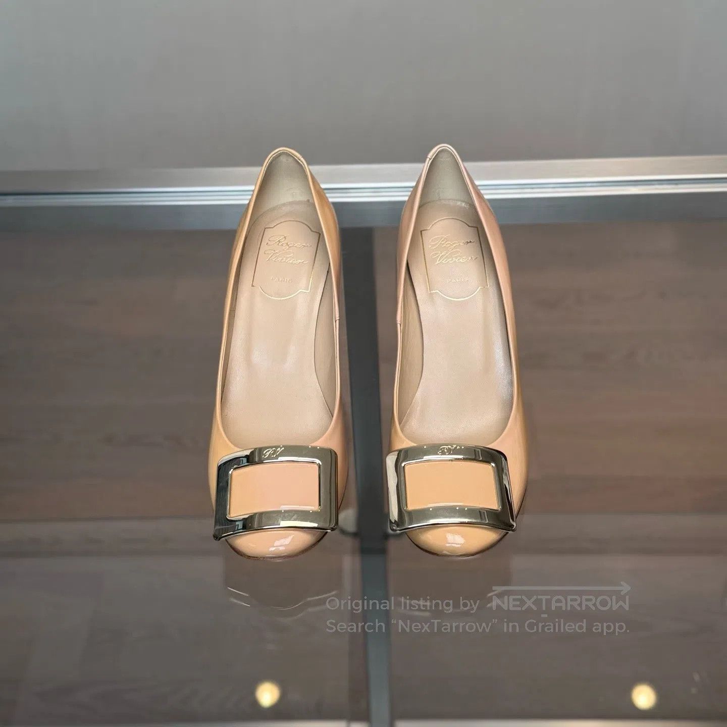 Roger Vivier Roger Vivier Square-toed, nude-colored painted leather hig Size US 5 / IT 35 - 2 Thumbnail