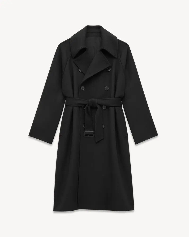 Saint Laurent Paris oc11z1225 809771 Coat in Wool Satin Flannel in Black Size US L / EU 52-54 / 3 - 1 Thumbnail