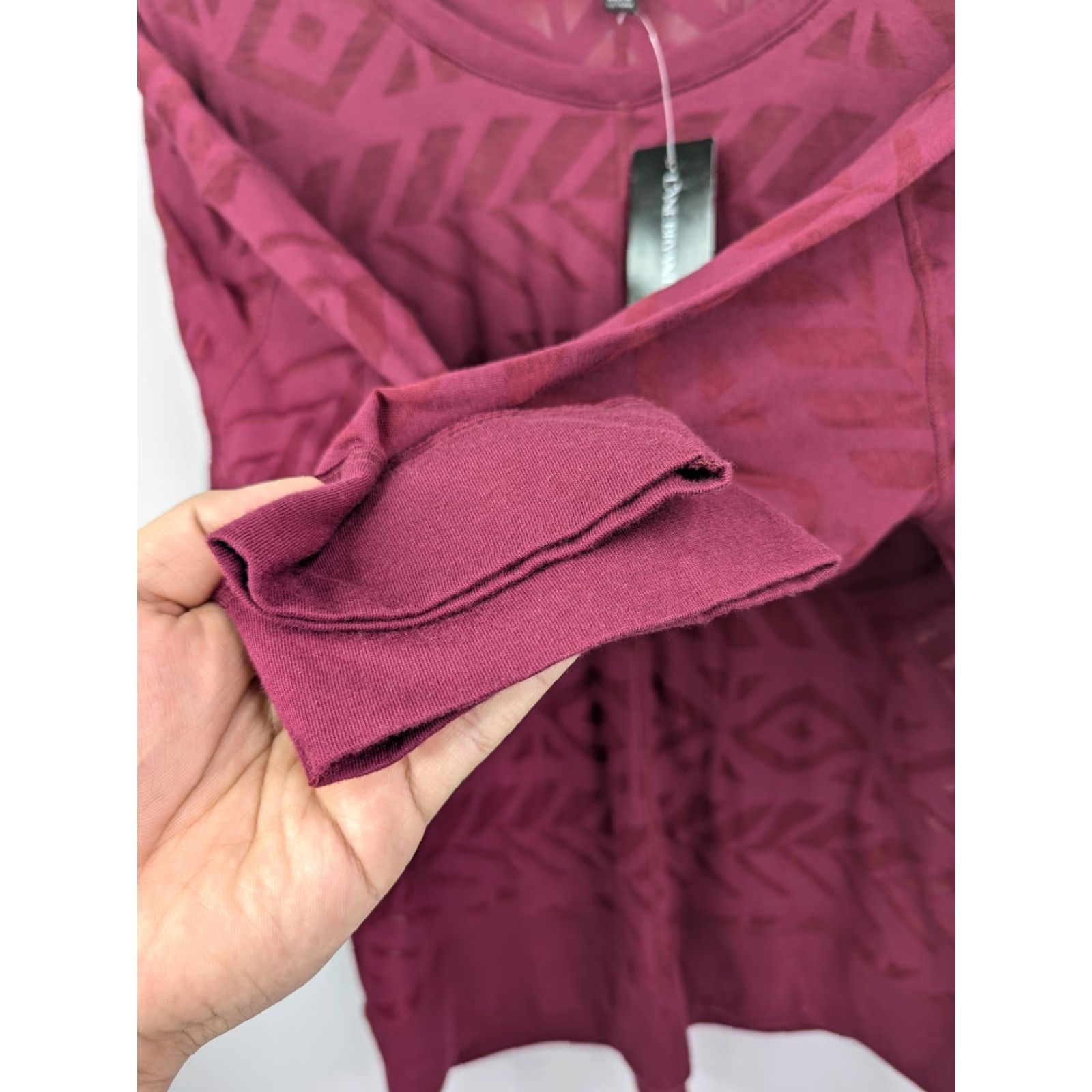 Vintage Lane Bryant Blouse Geometric 3/4 Sleeve Top Burgundy Women's Size 14/16 Sheer Tunic Bohemian NWT Size XL / US 12-14 / IT 48-50 - 2 Thumbnail
