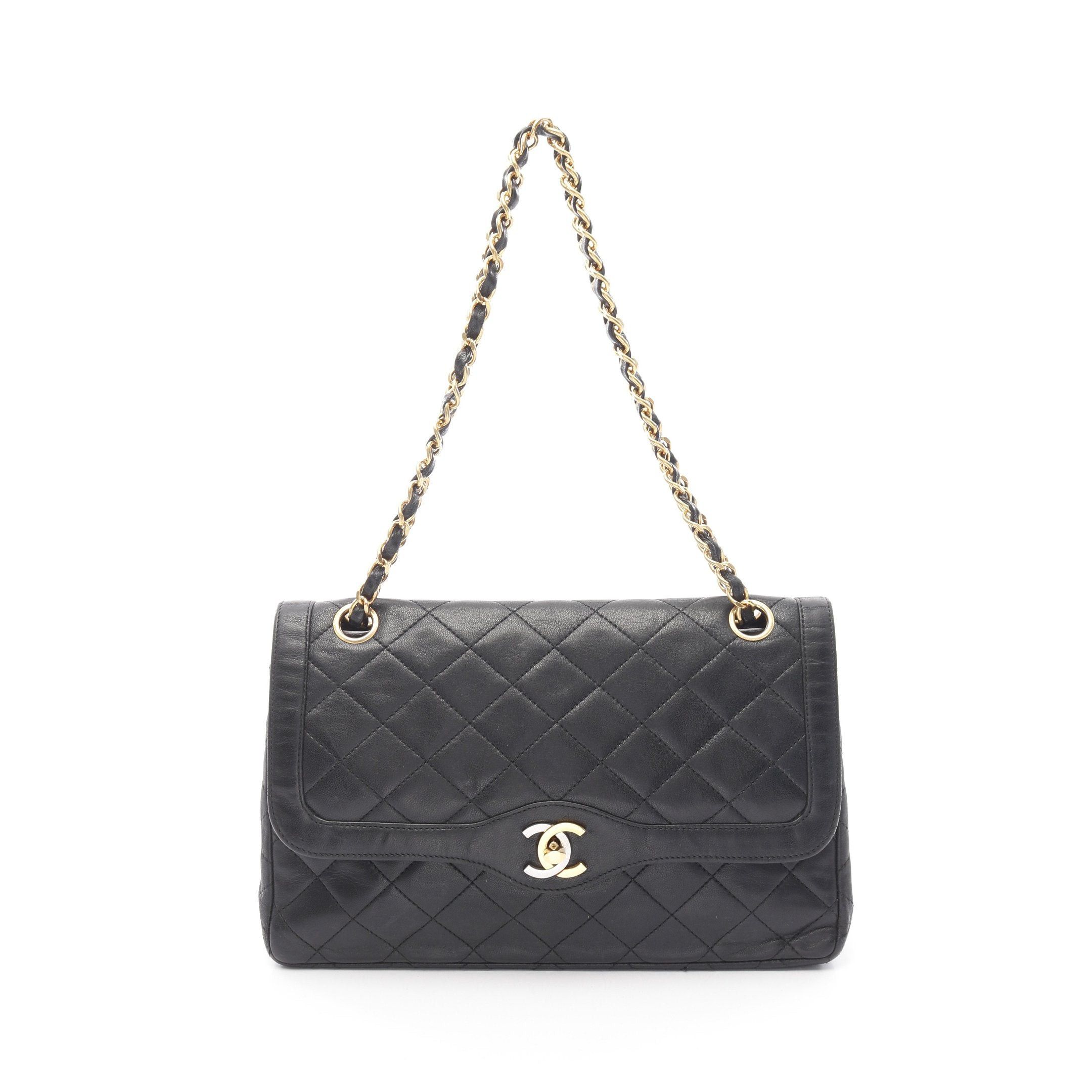Chanel Matelasse Paris Exclusive Double Flap Chain Shoulder Bag Lambskin Black Combination Metal Fittings, Women's