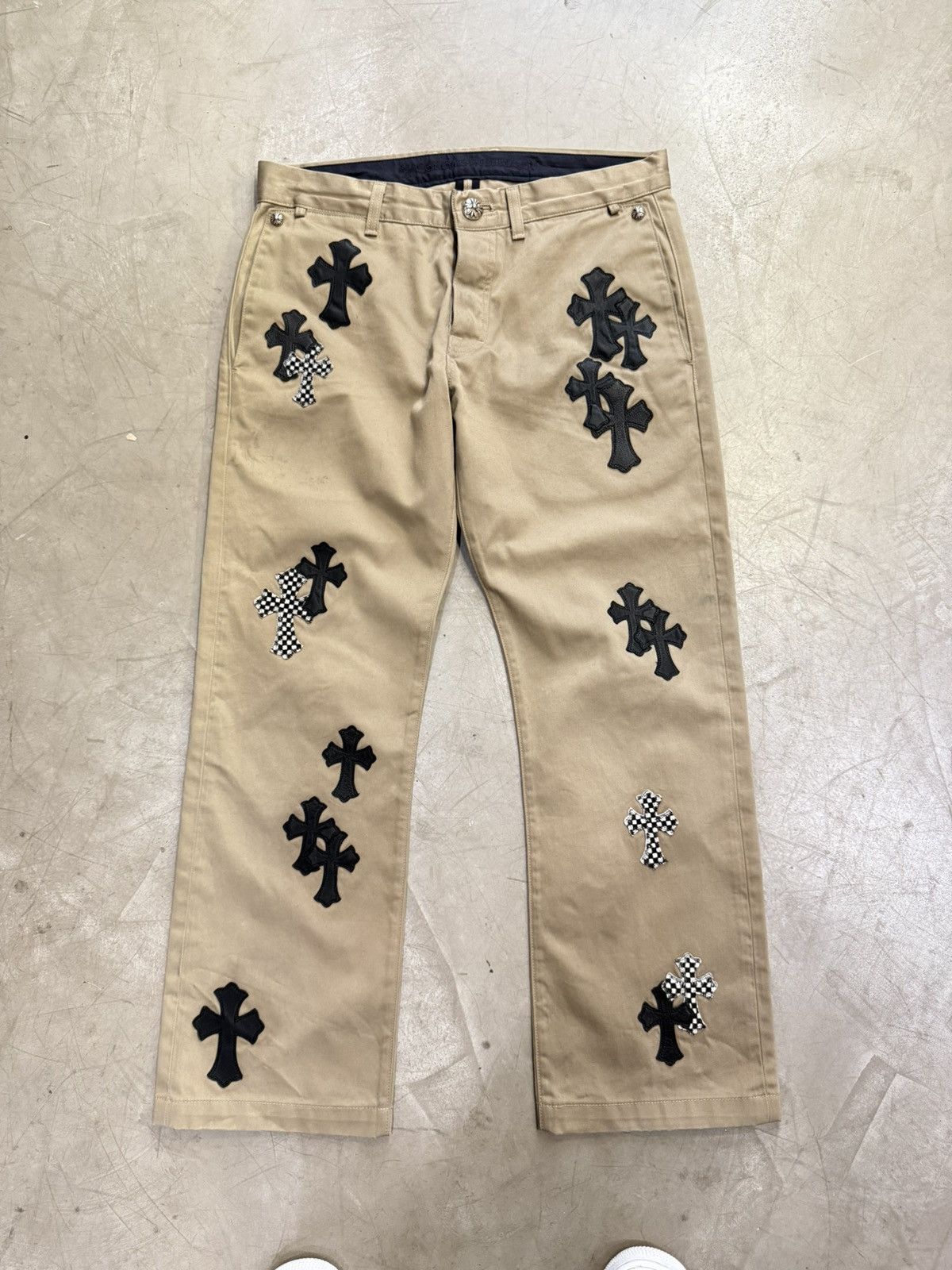 Chrome Hearts Chrome Hearts Black Camo Checker Cross Patch Tan Chino Pants Size US 34 / EU 50 - 1 Thumbnail