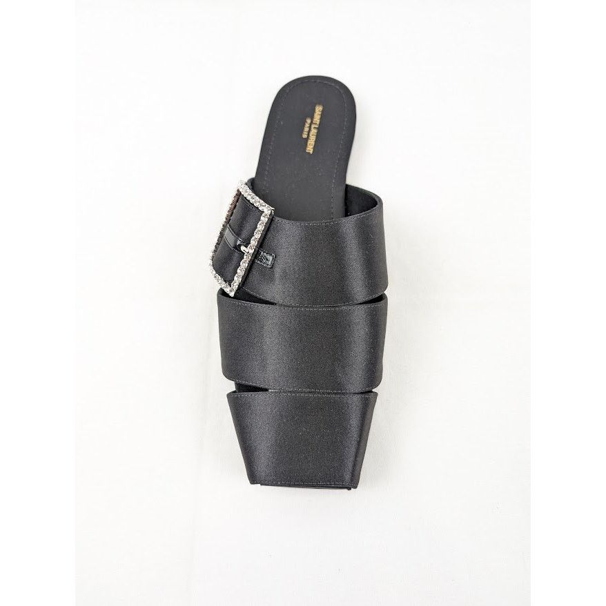 Saint Laurent Paris o1rshd1 Jacques Slide Strass Crepe Satin Sandal in Nero Size US 9 / EU 42 - 9 Thumbnail