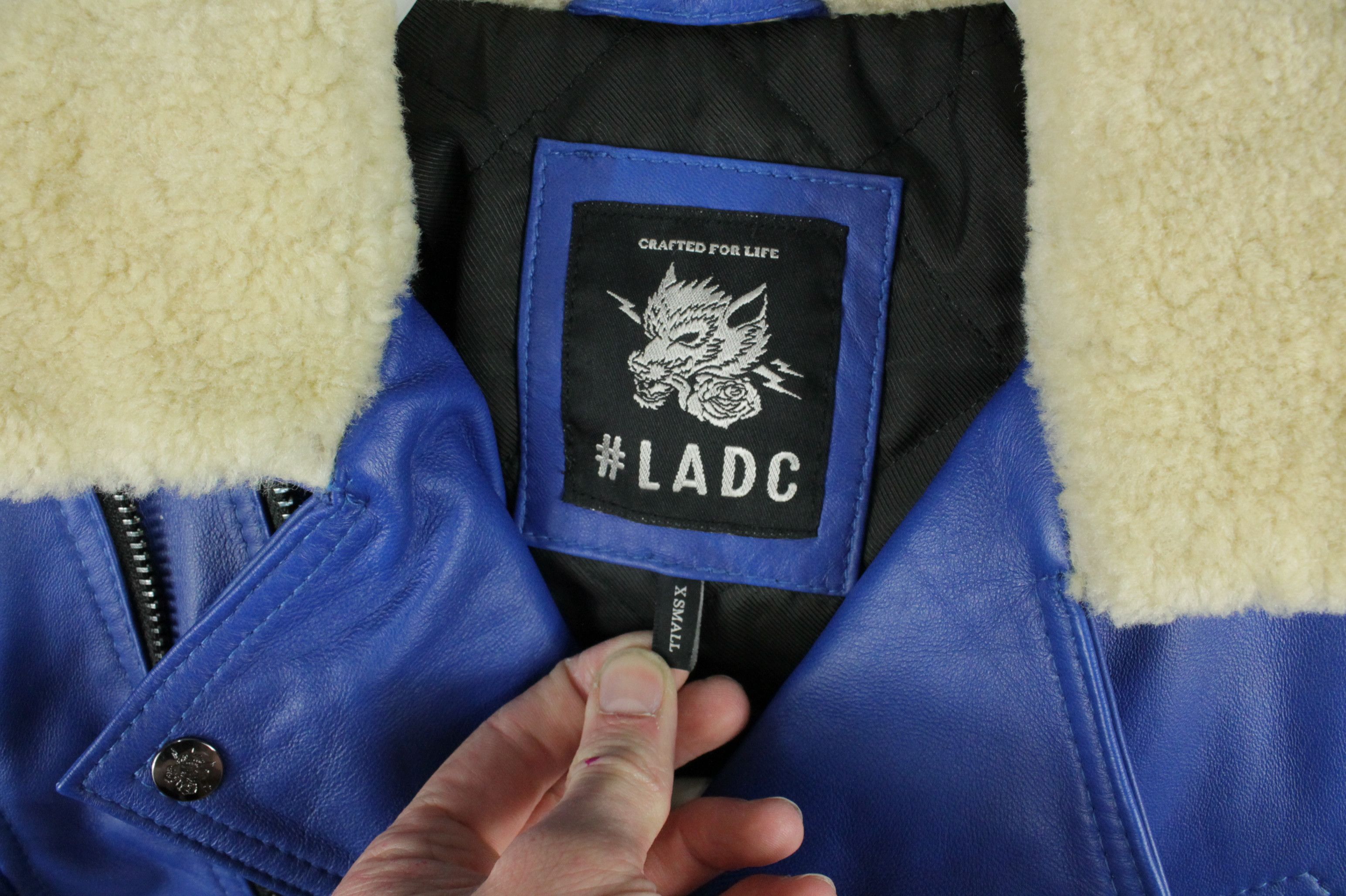 Genuine Leather LADC Paris Perfecto Blue Leather Jacket With Fur Collar Size US XS / EU 42 / 0 - 7 Thumbnail
