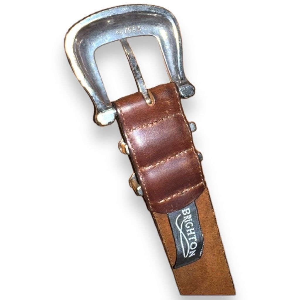 Brighton Brown Brighton Vintage Sterling Silver Leather Belt Size 33 Size ONE SIZE - 3 Thumbnail