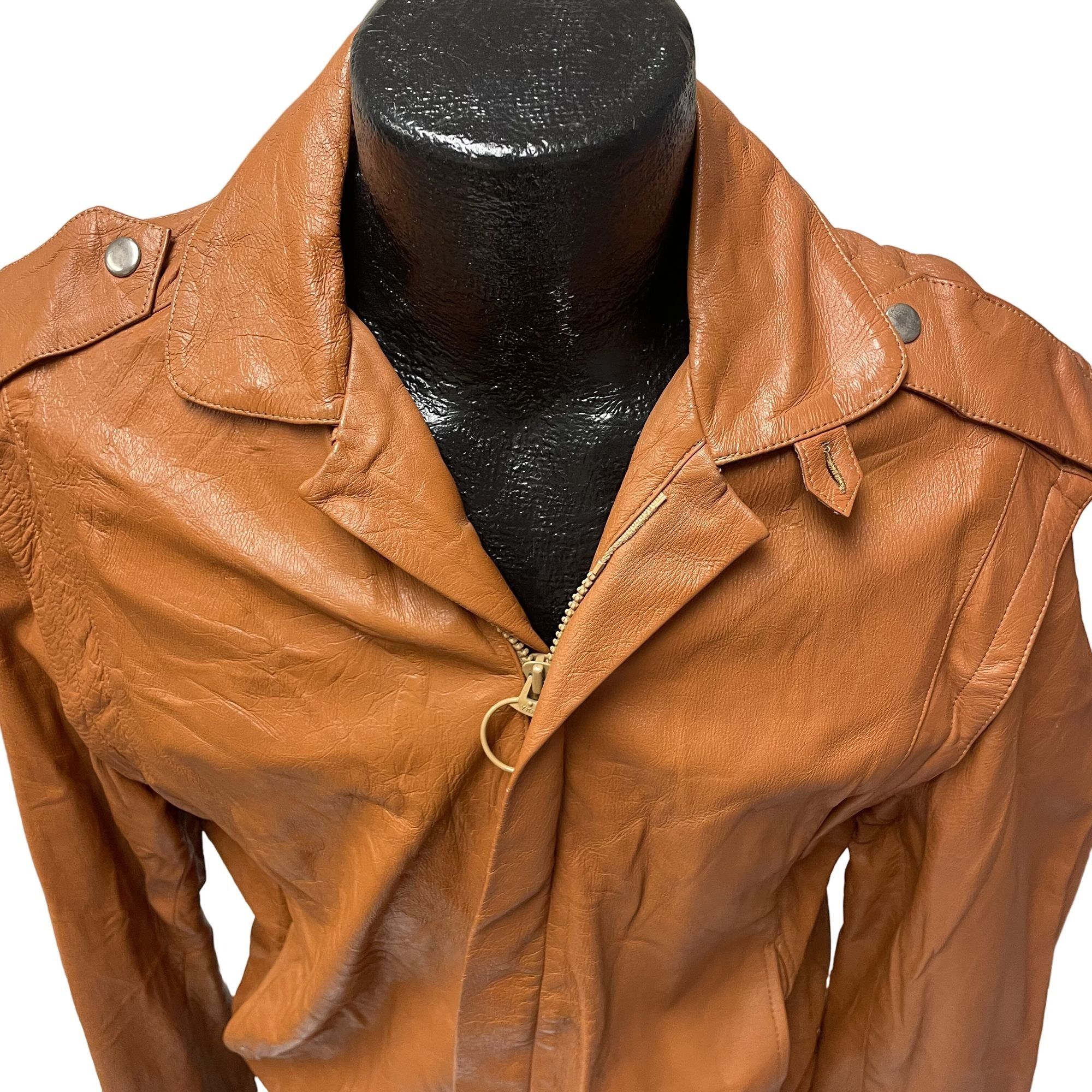 Other Vtg COGNAC Leather CAFE RACER Jacket MoTo Biker Jacket Size US S / EU 44-46 / 1 - 2 Thumbnail