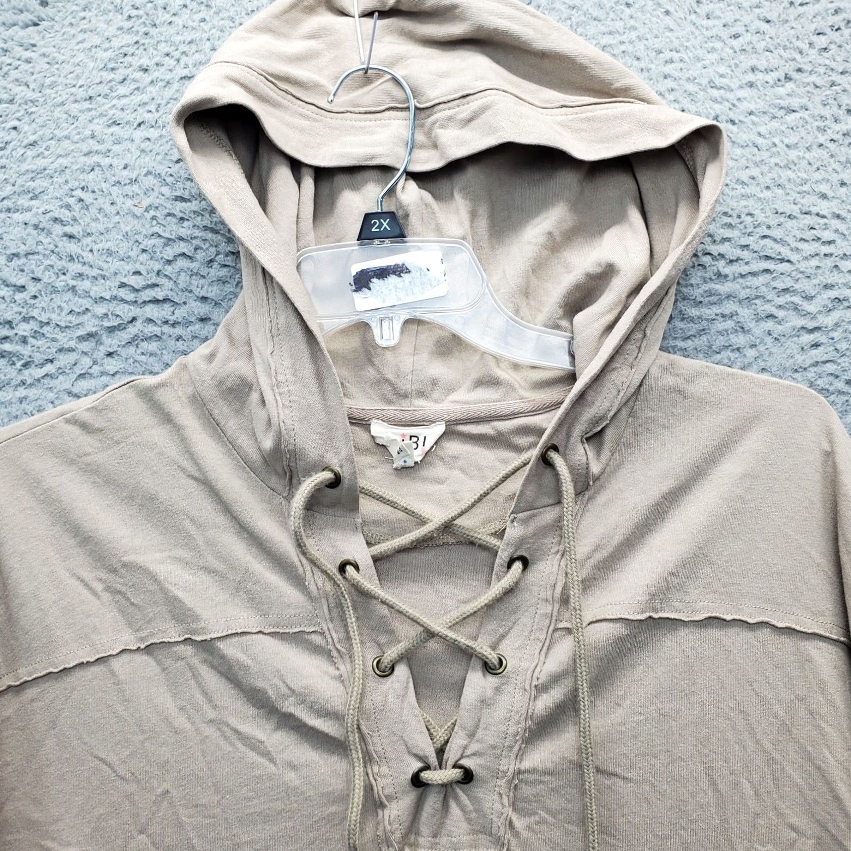 Vintage BiBi Hoodie Womens Small Brown Stretch Pullover Long Sleeve Lace Up Hooded Size S / US 4 / IT 40 - 3 Thumbnail