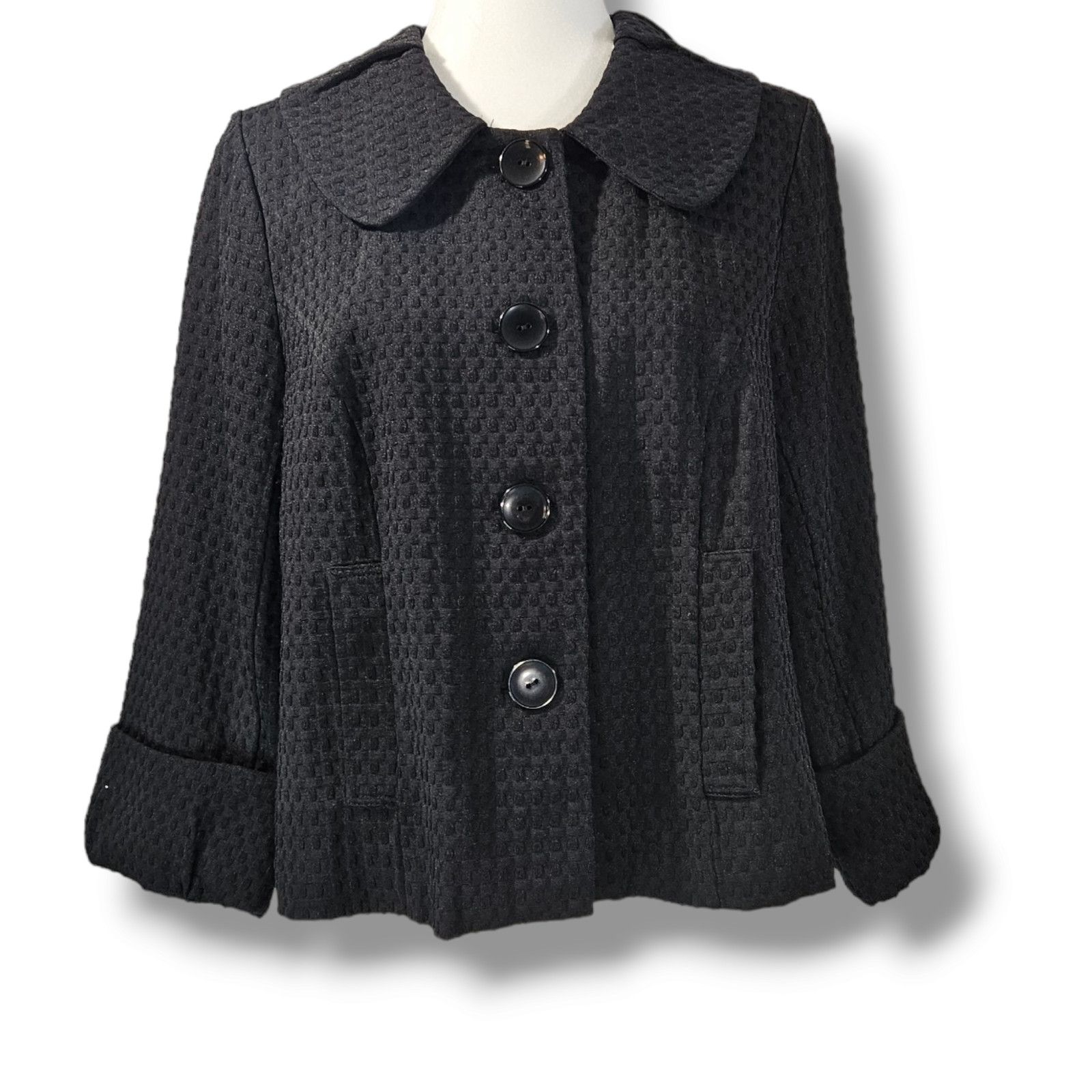 Other Du Jour Black Textured Rounded Flat Collar Jacket Size M Size M / US 6-8 / IT 42-44 - 2 Thumbnail