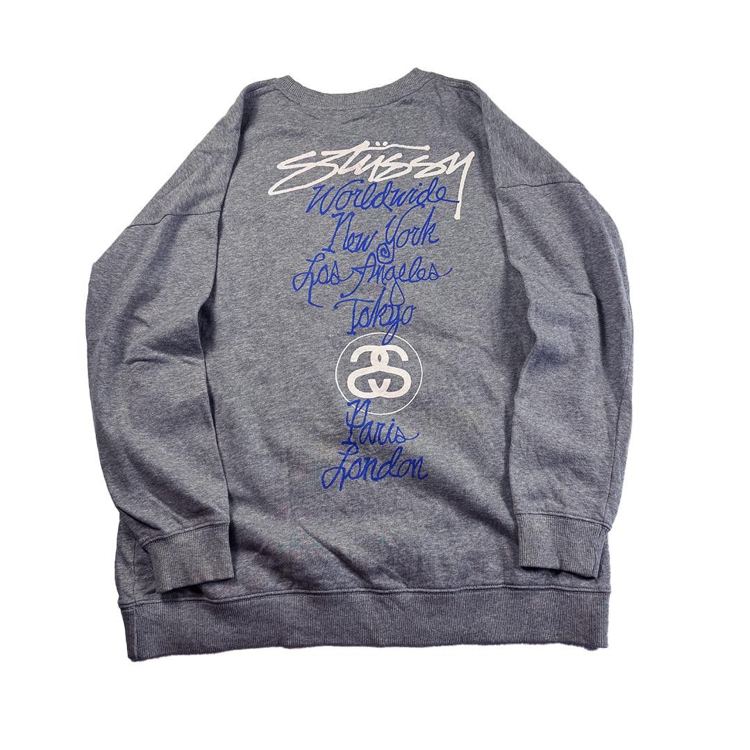 Stussy Stussy Custom Made World Tour Embroidery Grey Sweater (M/L) Size US M / EU 48-50 / 2 - 2 Thumbnail