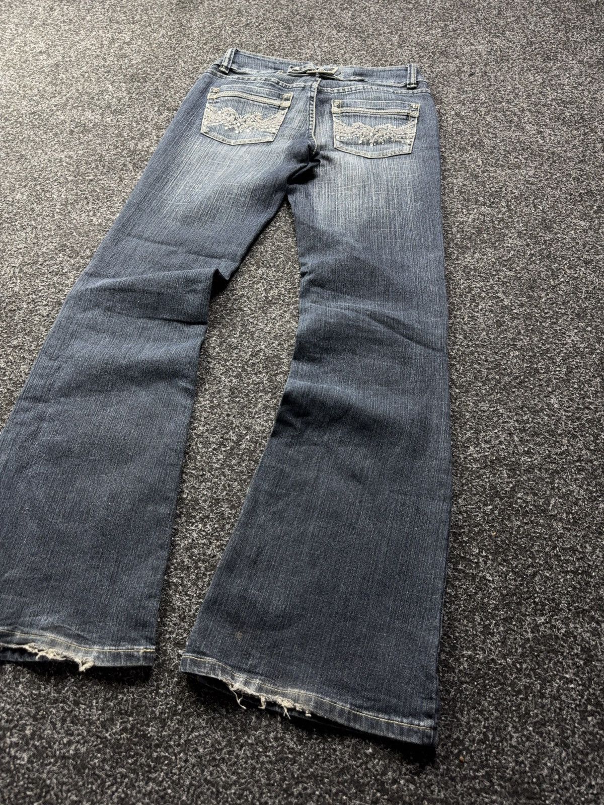 Japanese Brand Retro 00s Y2K Rhinestone Embroidered Bootcut Jeans Size 27" / US 4 / IT 40 - 12 Thumbnail