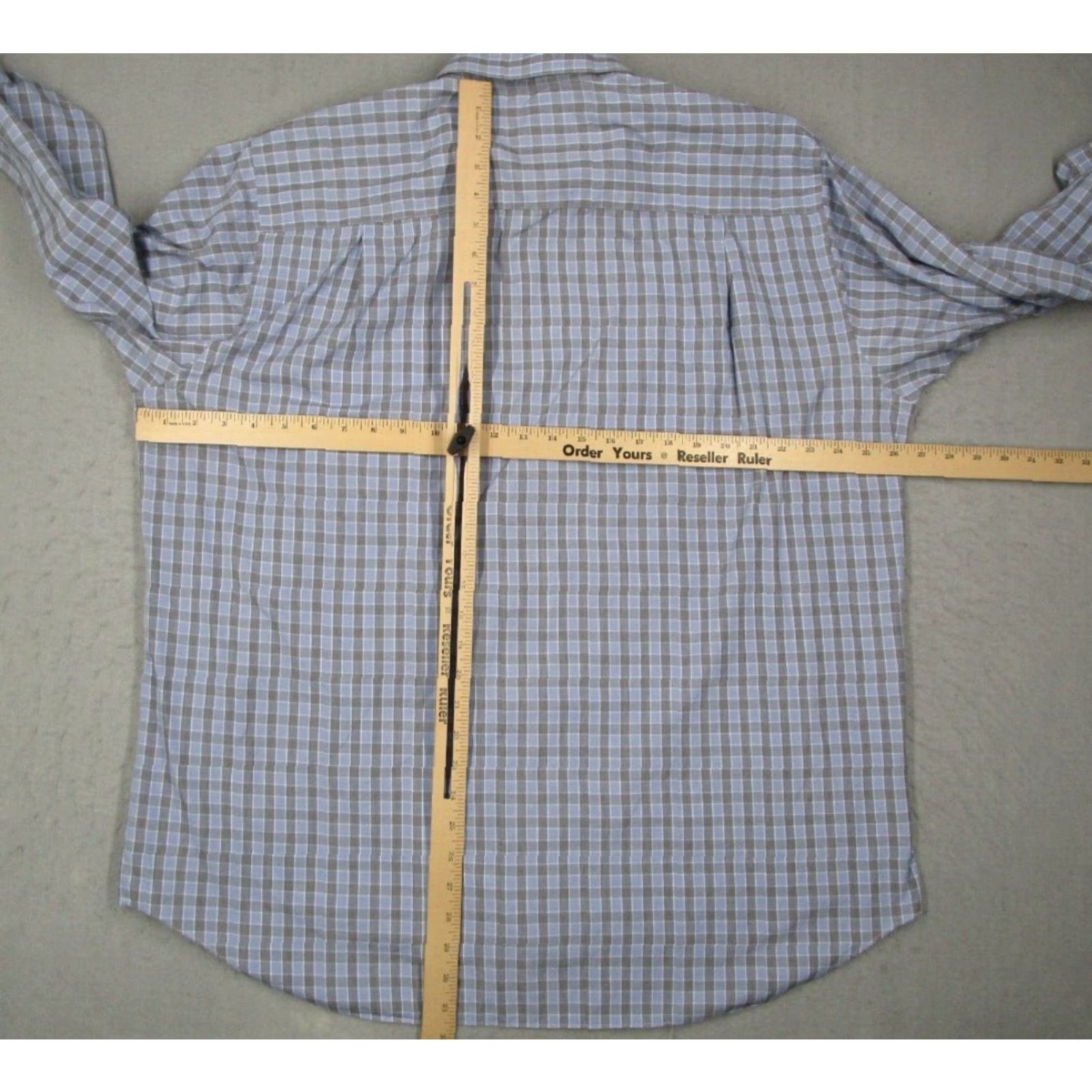 David Donahue David Donahue Mens 16 34 Blue Check Long Sleeve Dress Shirt Size 34R - 5 Thumbnail