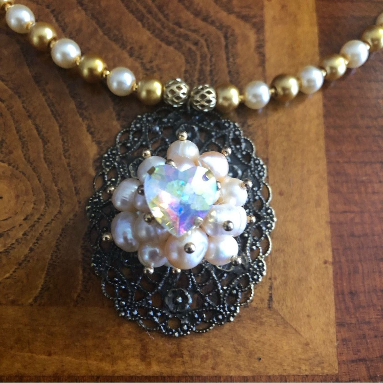 Handmade Handcrafted repurpose pearl cluster filigree Pearl necklace Size ONE SIZE - 11 Thumbnail