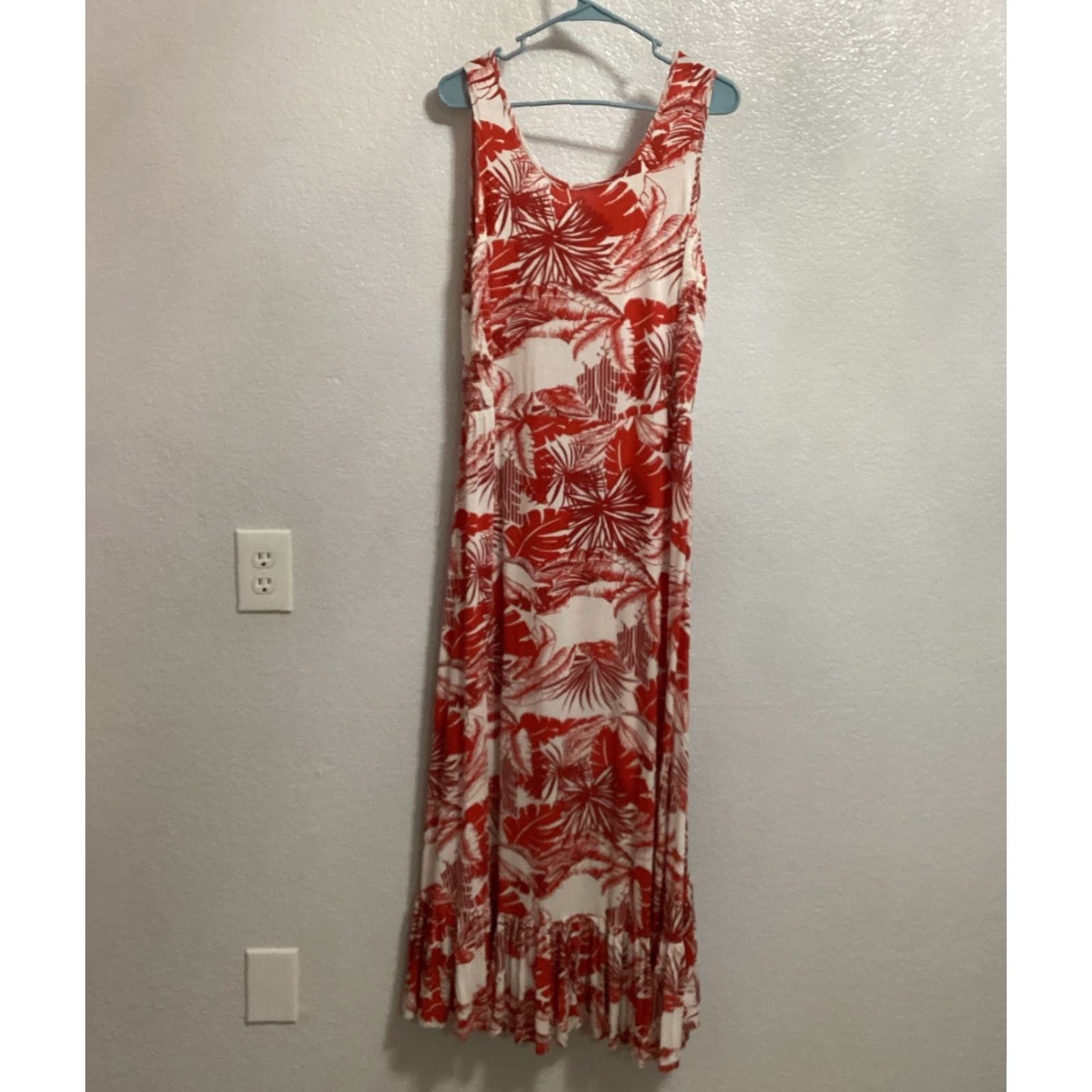Soft Surroundings Soft Surroundings Maxi Dress M Red White Lilo Palm Print Stretch Tropical Resort Dress Women's Summer Beach Hawaii Size M / US 6-8 / IT 42-44 - 2 Thumbnail