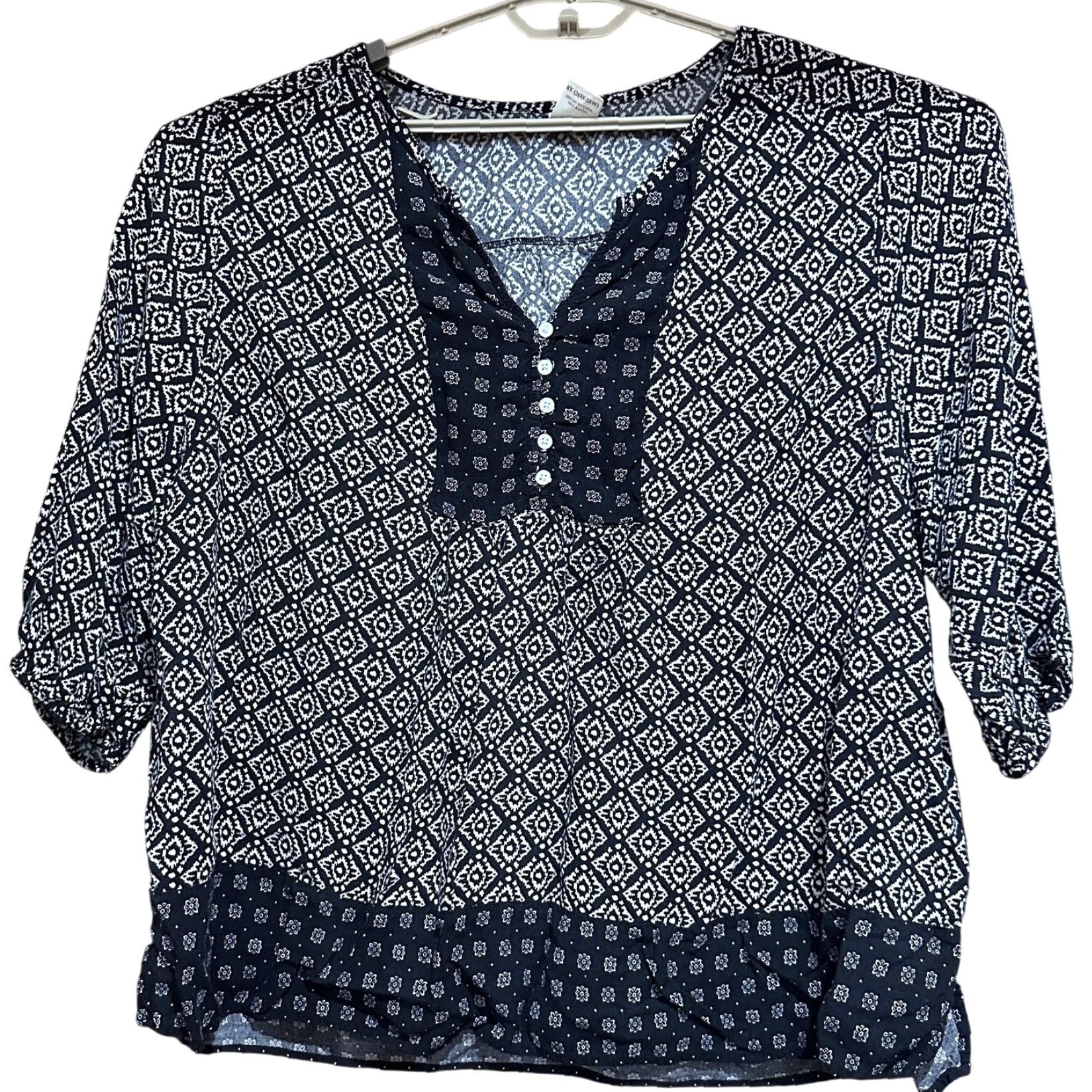 Faded Glory Faded Glory Tunic Top Womens Plus 4X Black White Boho Geometric Print 3/4 Sleeve Size XXL / US 16-18 / IT 52-54 - 2 Thumbnail