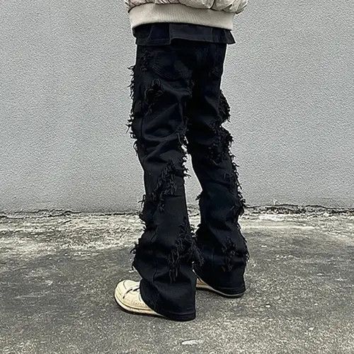 Jean Opium Distressed Black Stack Denim Jeans y2k retro style Size US 32 / EU 48 - 4 Thumbnail