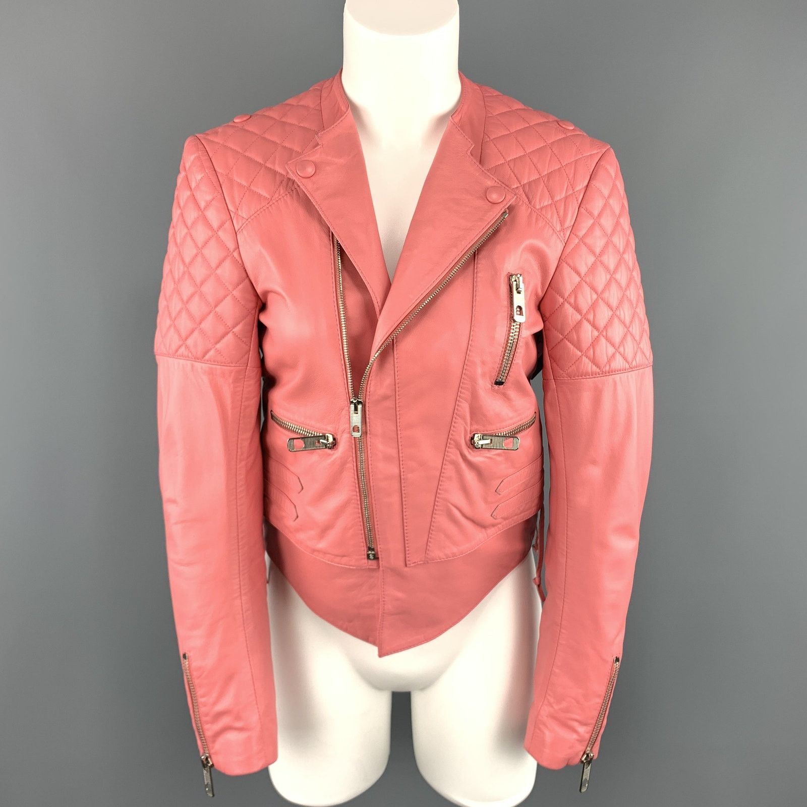 Balenciaga BALENCIAGA Size 6 Pink Quilted Leather Moto Biker Jacket Size US S / EU 44-46 / 1 - 1 Thumbnail