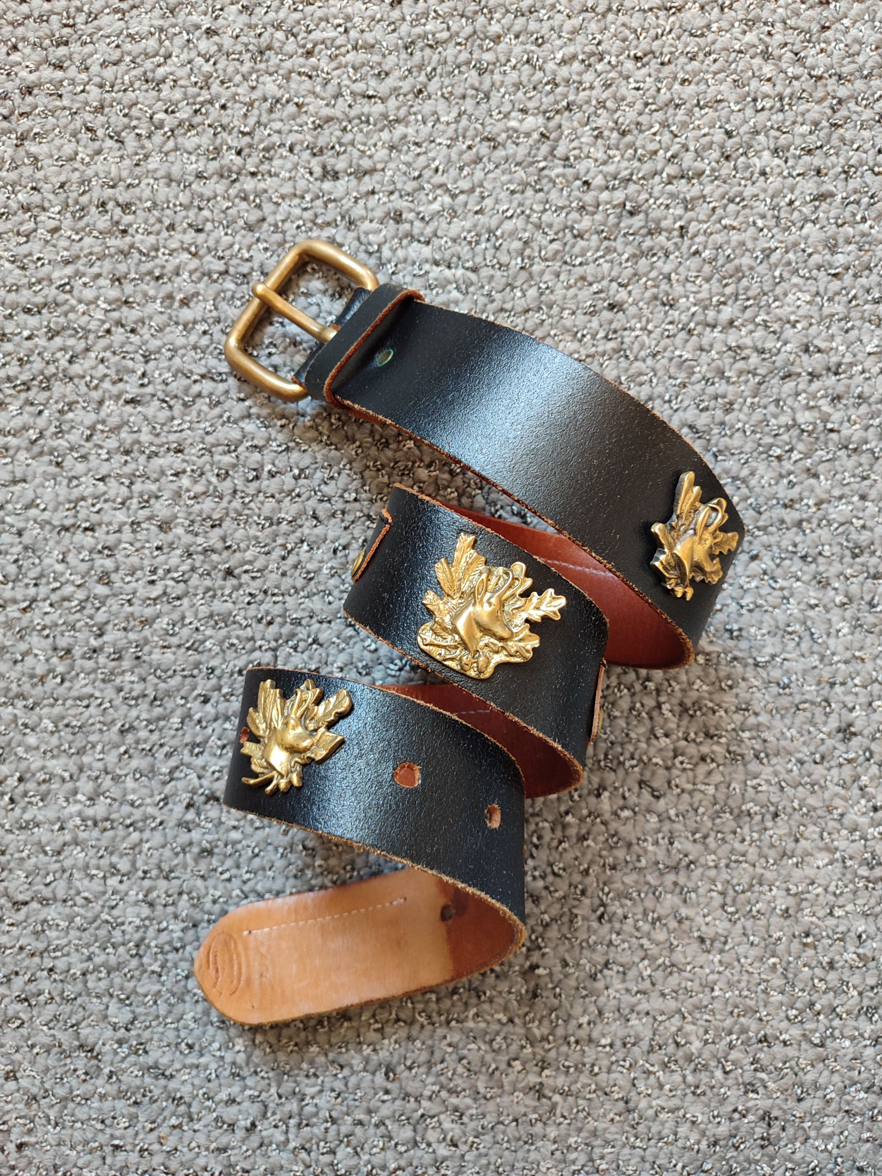 image of Leather Metalico Belt Black Deer Gold Styled Y2K in Black Gold, Men's