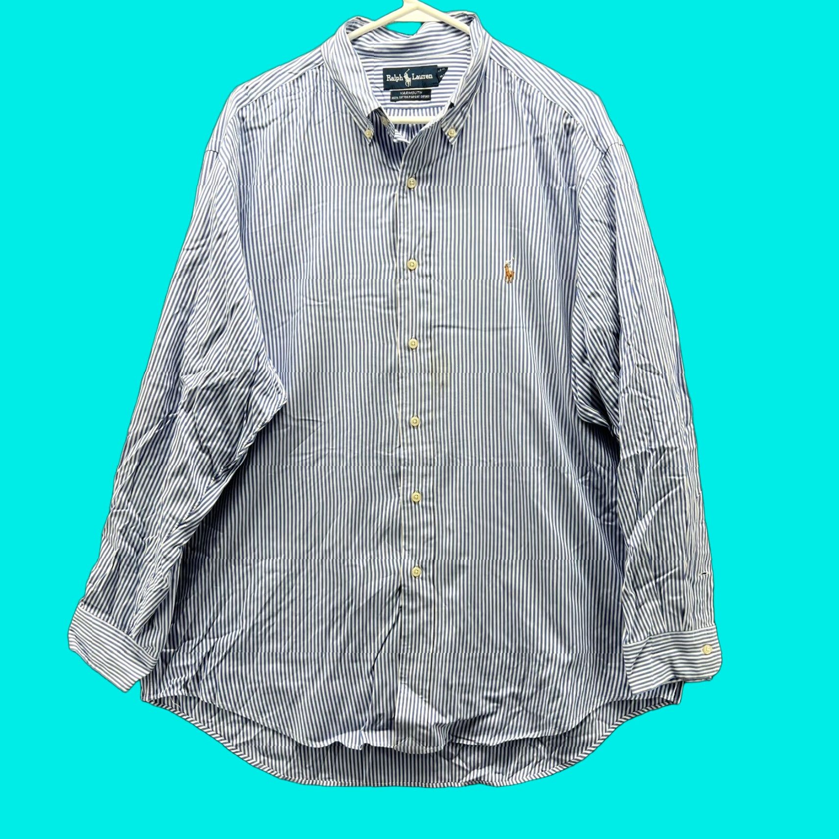 Ralph Lauren VINTAGE Ralph Lauren Shirt Mens 16.5 34 Blue Striped Button Up Pinpoint Oxford Size US XL / EU 56 / 4 - 1 Thumbnail