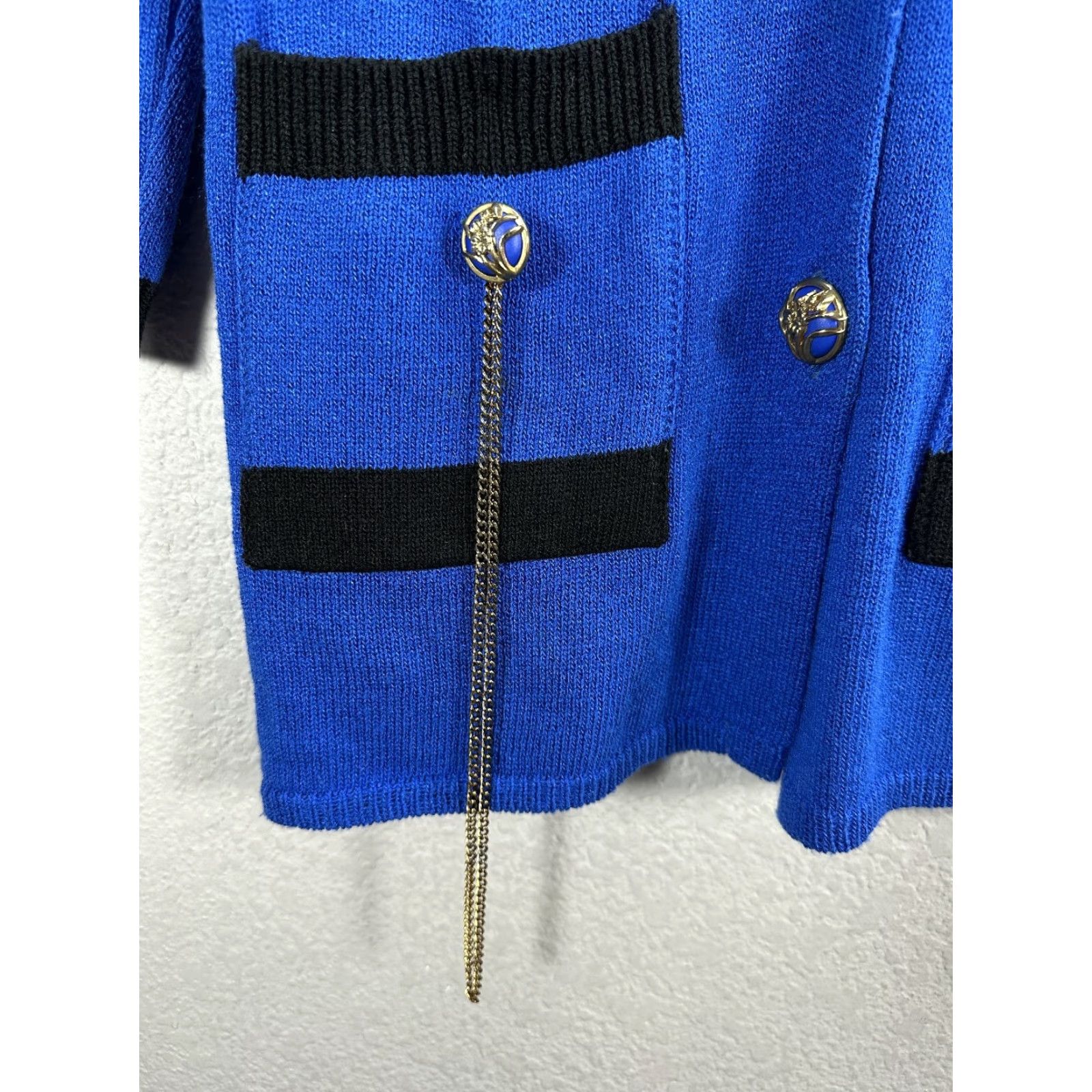 Vintage VINTAGE Gray Rose Blue Black Knit Jacket Sz XS Shoulder Pads Buttoned Jacket Womens Fashion Basic Jacket Size XS / US 0-2 / IT 36-38 - 5 Thumbnail
