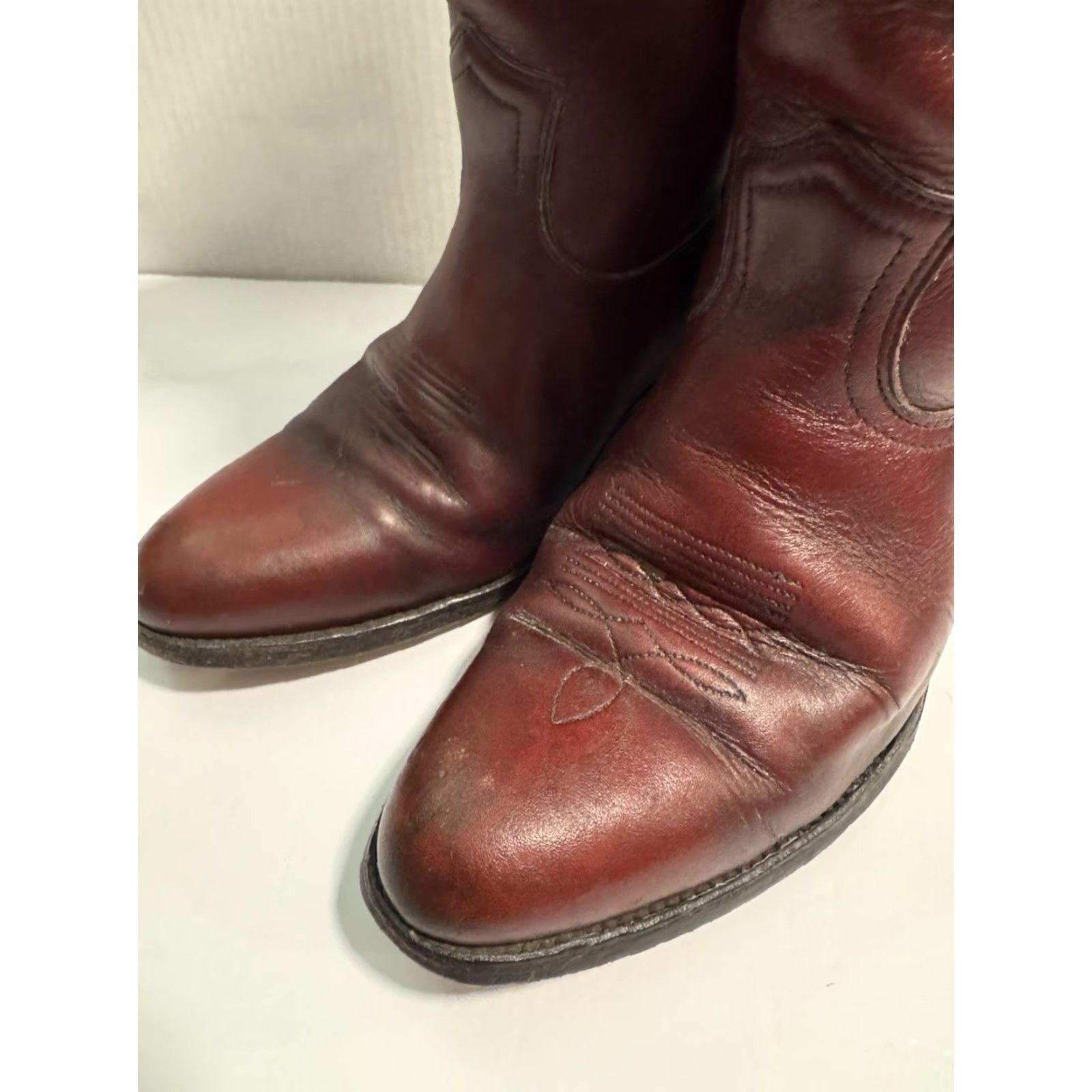 Frye VINTAGE Frye Boots Western Cowboy Leather Made in USA 9D Brown Oxblood Mens Size US 9 / EU 42 - 6 Thumbnail