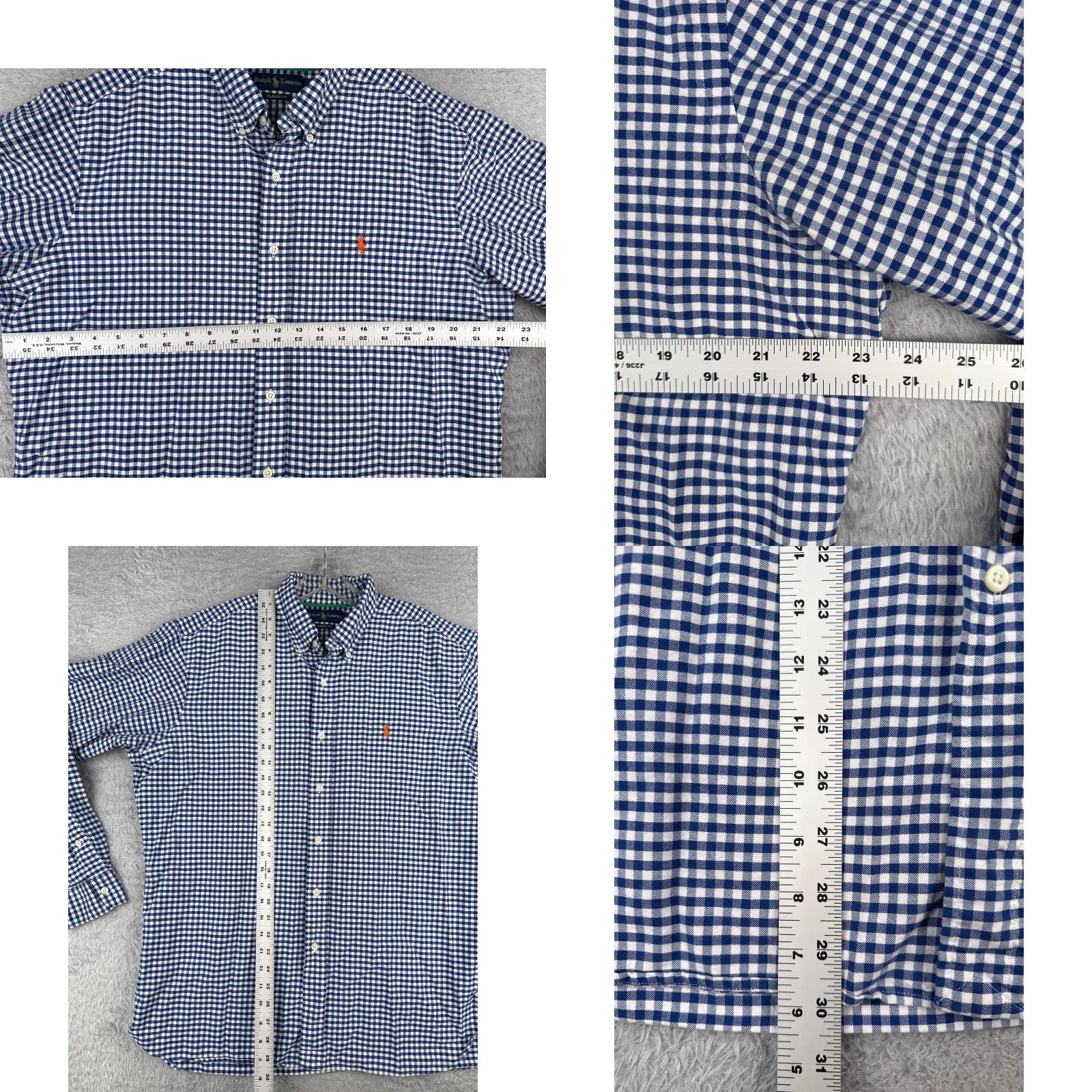 Polo Ralph Lauren VINTAGE Polo Ralph Lauren Shirt Men L Blue Plaid Button-Up Long Sleeve Cotton Regular Chest 44" All Seasons Mens Size US L / EU 52-54 / 3 - 8 Thumbnail