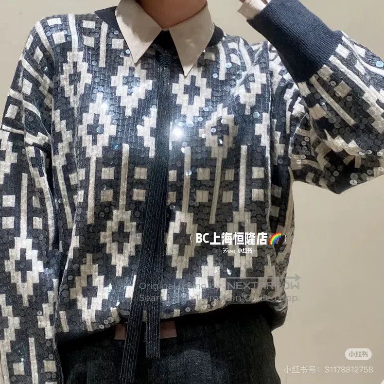 Brunello Cucinelli Brunello Cucinelli Fully Sequin Diamond Pattern Sweater Size M / US 6-8 / IT 42-44 - 1 Thumbnail