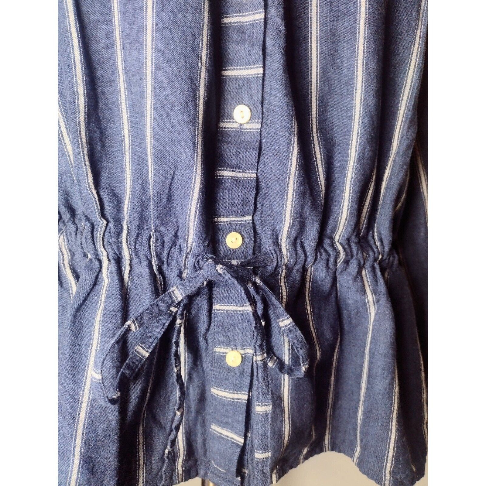 J.Crew J Crew Linen Blend Peplum Top Size 14 Blue Striped Drawstrin Size XL / US 12-14 / IT 48-50 - 3 Thumbnail