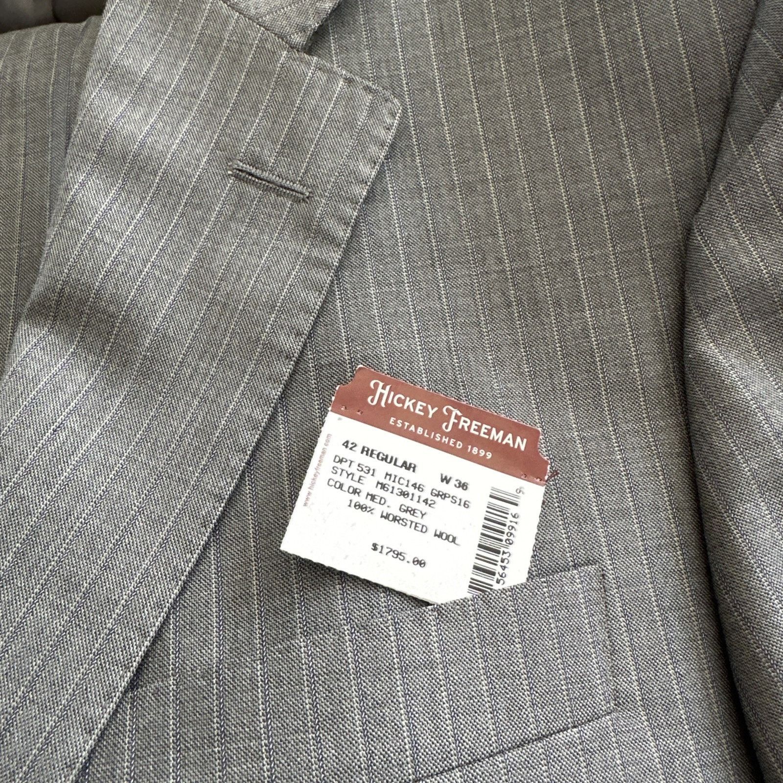 Hickey Freeman Hickey Freeman Mens 2 Piece Suit 42R Solid Grey Pleated Size 42R - 20 Thumbnail