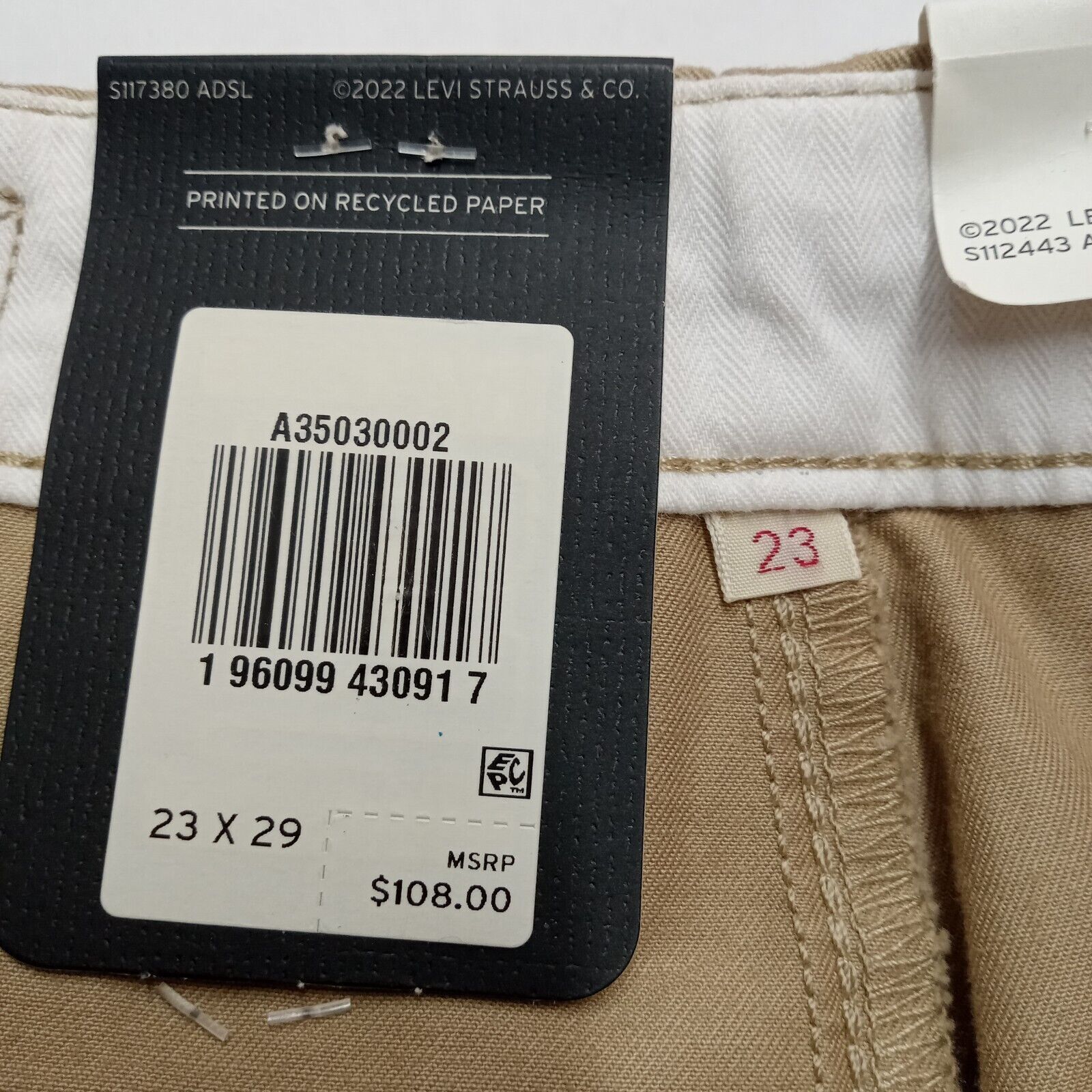 Levi's Levis Women's Baggy Chino Pants 23x29 Wide Leg Beige Flare Size 23" - 3 Thumbnail