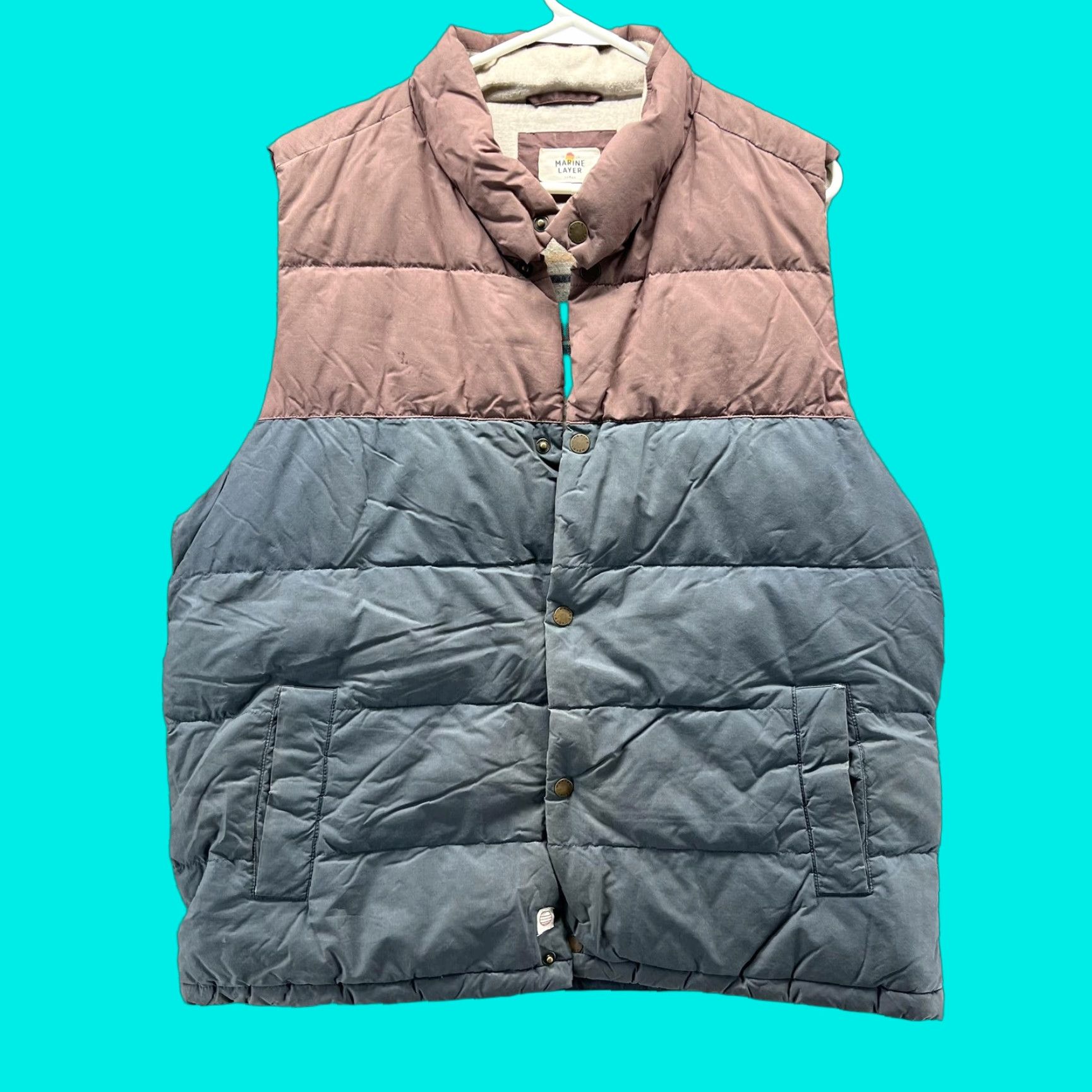 Marine Layer Marine Layer Vest Mens L Brown Blue Quilted Puffer Snap Front Casual Outdoor Size US L / EU 52-54 / 3 - 1 Thumbnail