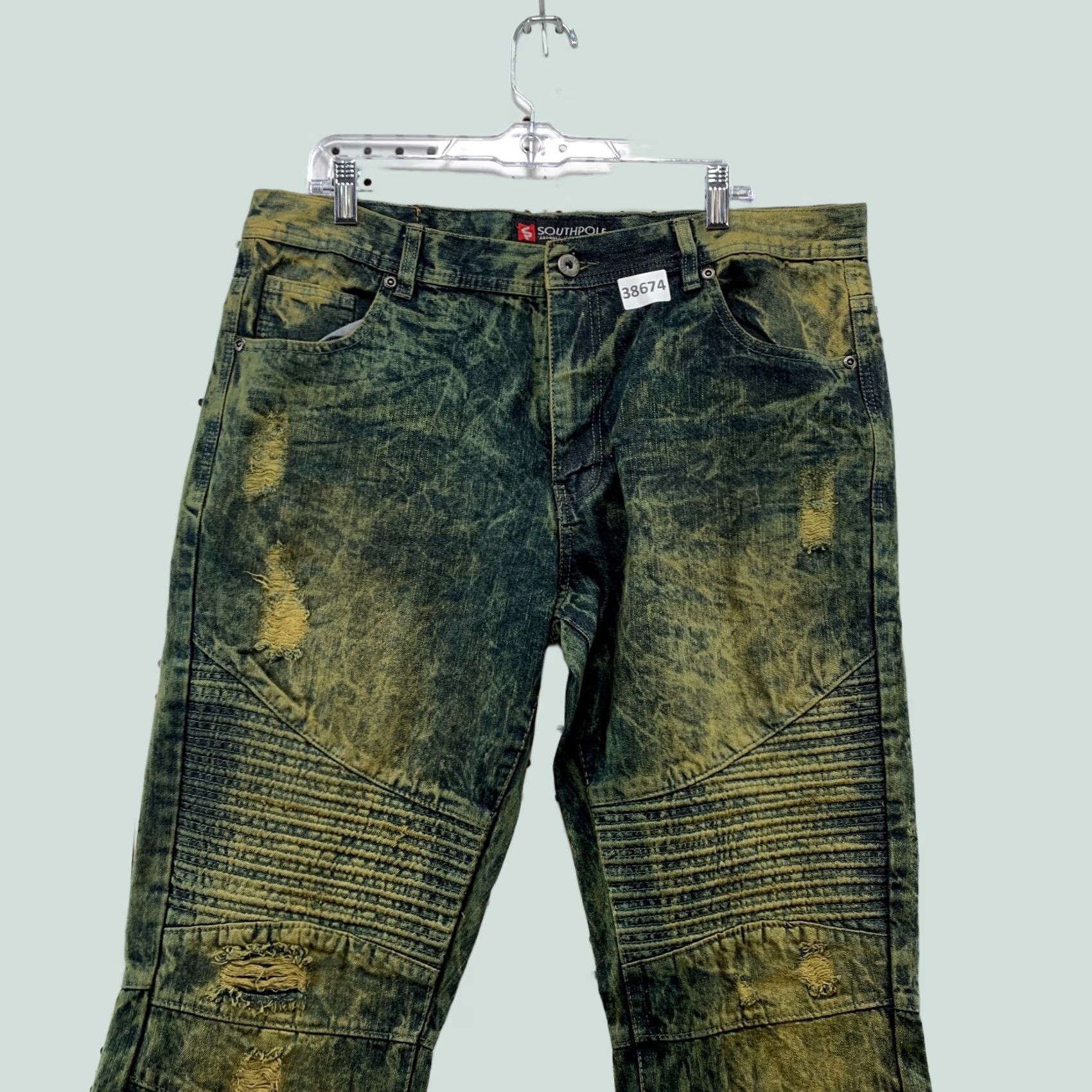 Southpole VINTAGE South Pole Moto Denim Jeans Mens 38x34 Green Acid Wash 38x33 Fits 90s Y2K Straight Jeans Mens Size US 38 / EU 54 - 1 Thumbnail