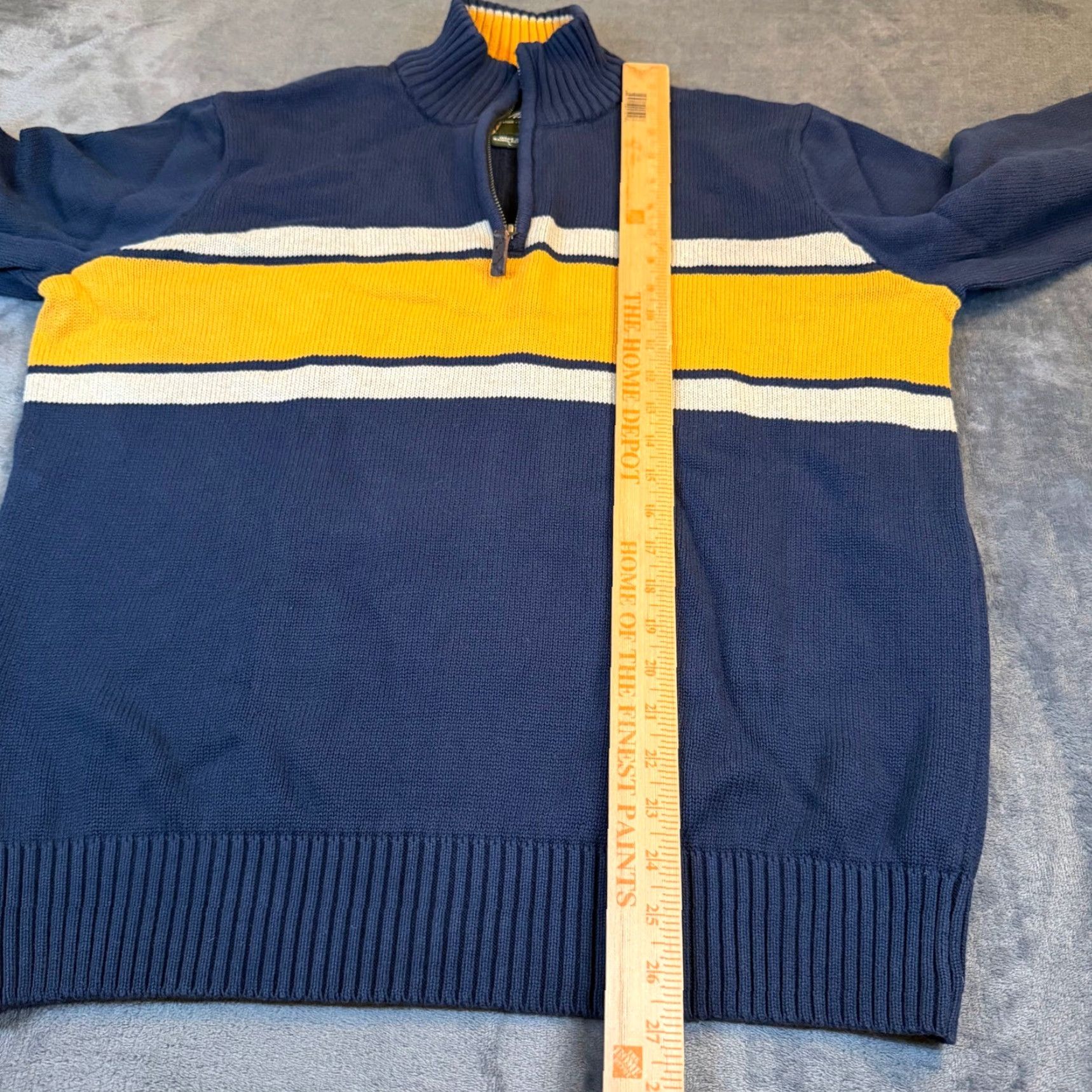 Eddie Bauer Eddie Bauer Mens Large Navy Blue Yellow Striped Quarter Zip Cotton Knit Sweater Size US L / EU 52-54 / 3 - 7 Thumbnail