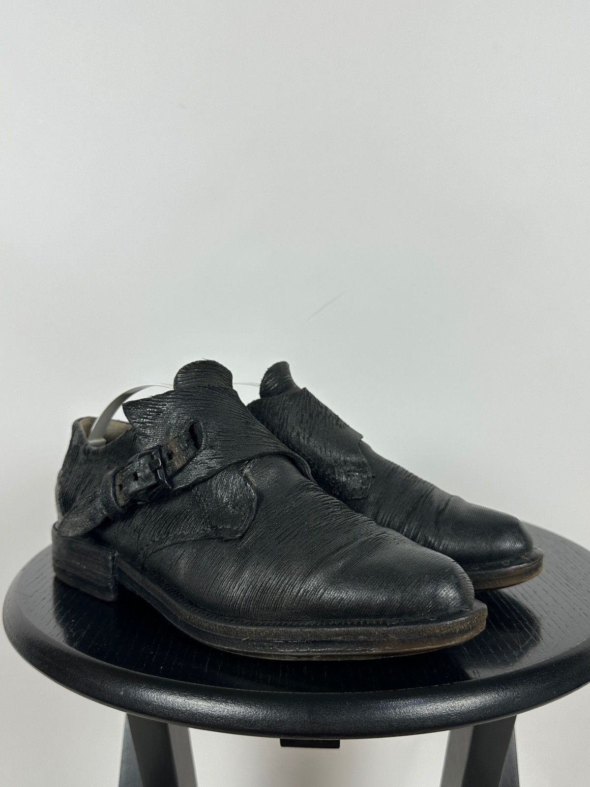 A.S.98 A.S.98 Black Distressed Leather Monk Strap Shoes Size US 6 / IT 36 - 11 Thumbnail