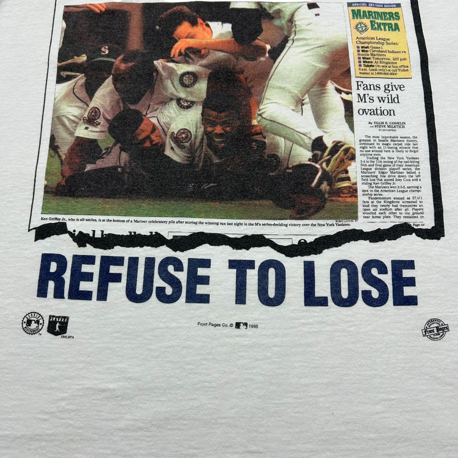 MLB VTG 90s MLB SEATTLE MARINERS 1995 NEWSPAPER REFUSE TO LOSE Size US XL / EU 56 / 4 - 3 Thumbnail