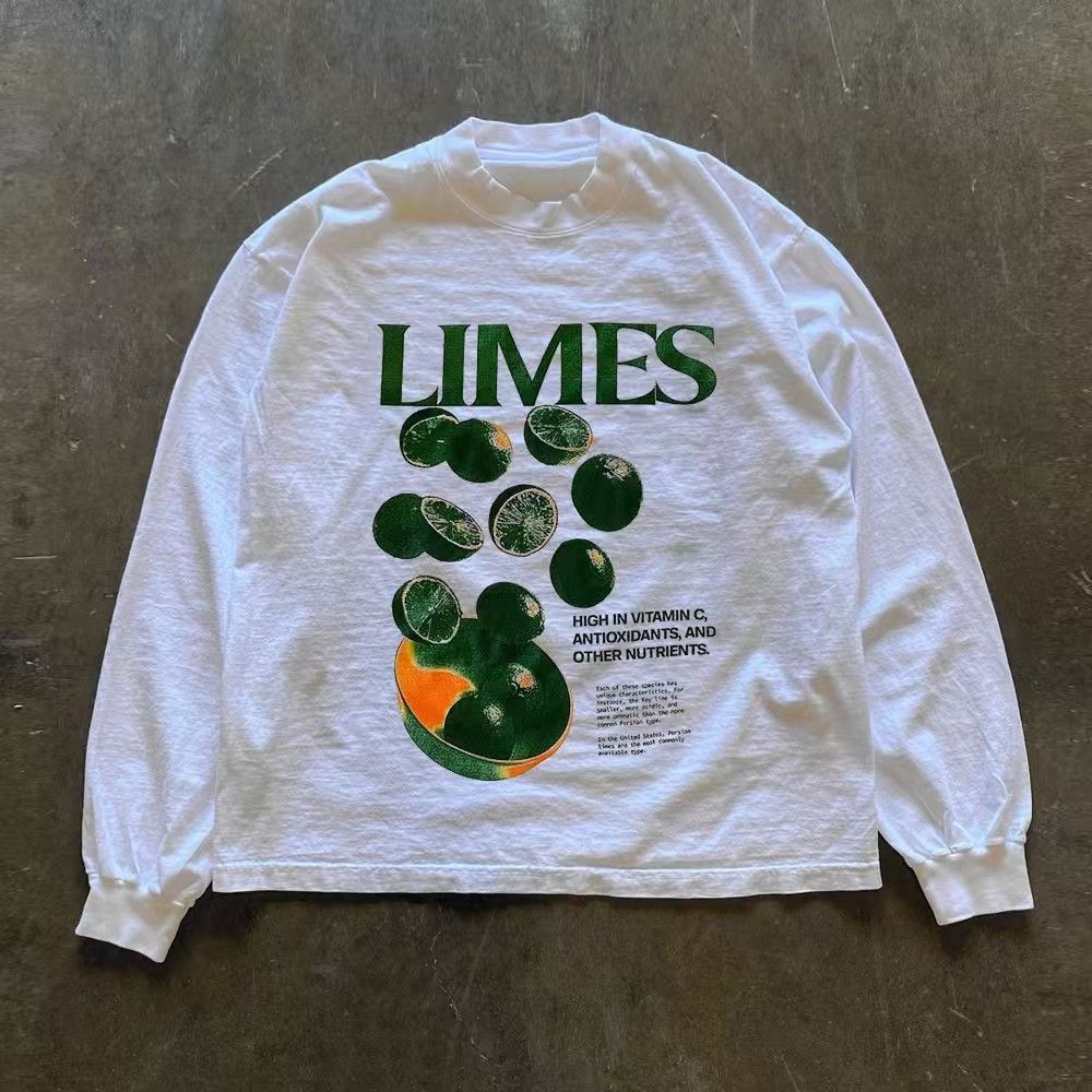 Vintage White street casual retro lemon print long sleeve t-shirt Size US M / EU 48-50 / 2 - 1 Thumbnail