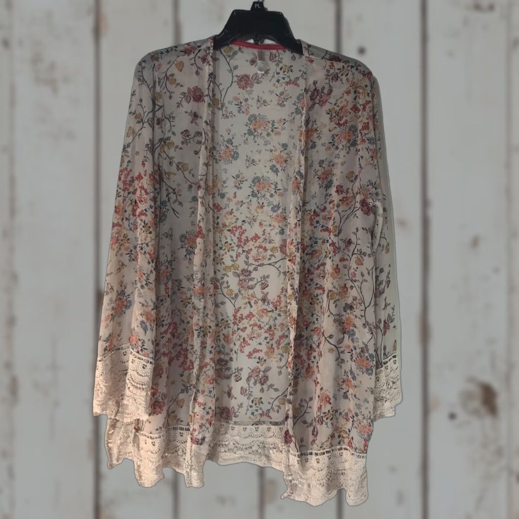 Vintage VINTAGE Xhilaration Women's Crochet Floral Open Front Cardigan L Ivory Lace Long Sleeve Lightweigh Size L / US 10 / IT 46 - 1 Thumbnail