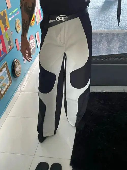 Designer Long Loose Casual Soft Patchwork Pu Leather Pants Size US 30 / EU 46 - 4 Thumbnail