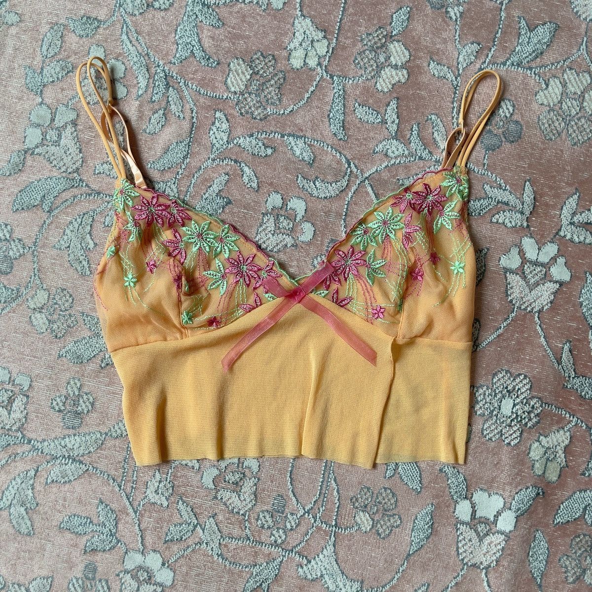 Other × Vintage Adorable Orange Floral Embroidered Mesh Camisole (Large) Size L / US 10 / IT 46 - 1 Thumbnail