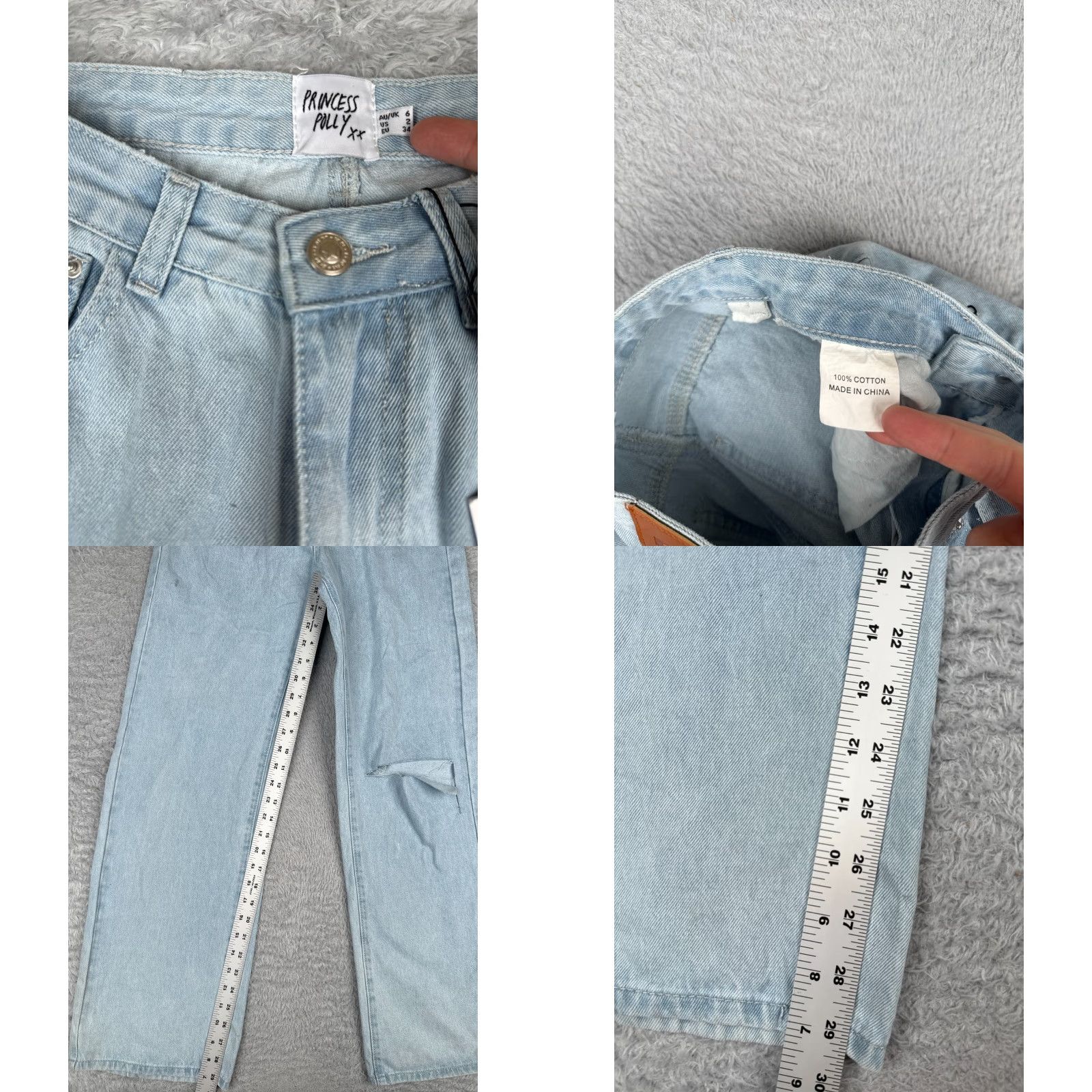 PRINCESS POLLY Princess Polly Jeans Women Blue Denim Wide-Leg High Distressed 25x30 2 Adult Regular Size 26" / US 2 / IT 38 - 8 Thumbnail
