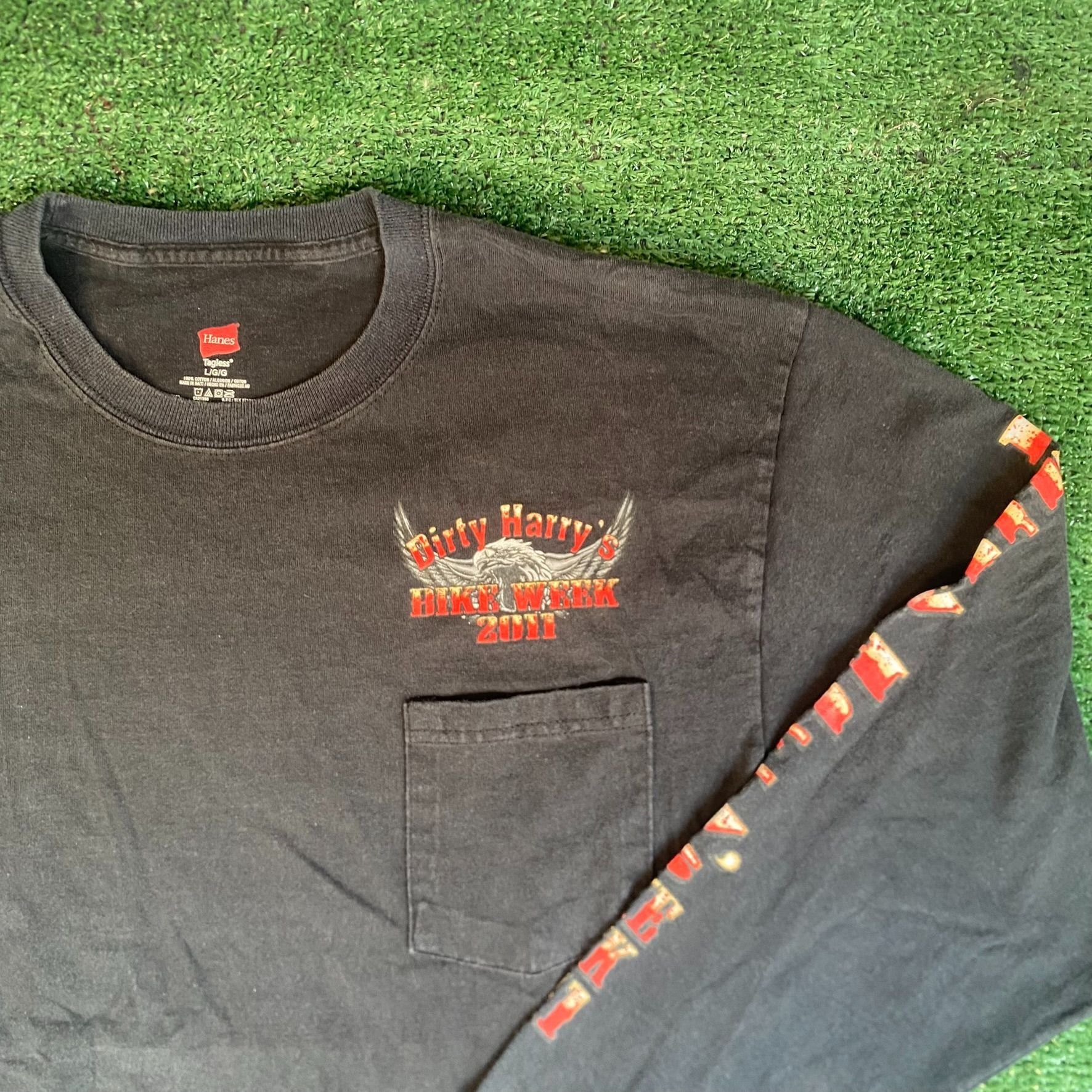 Hanes Vintage Y2K Bike Week Shirt Black Punk Biker Long Sleeve Tee Size US L / EU 52-54 / 3 - 2 Thumbnail