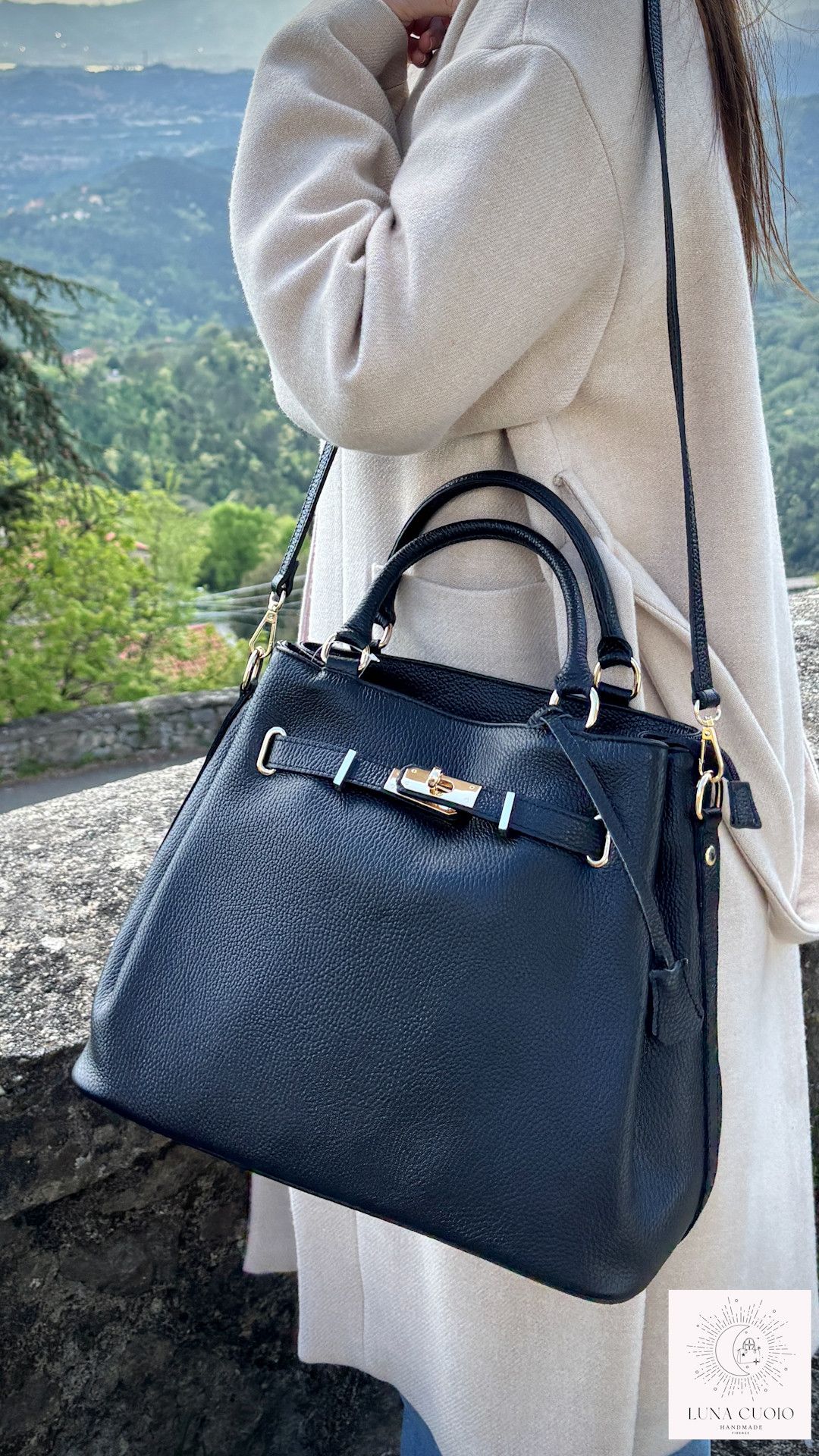 Vera Pelle Elegant Black Genuine Leather Handbag Size ONE SIZE - 3 Thumbnail