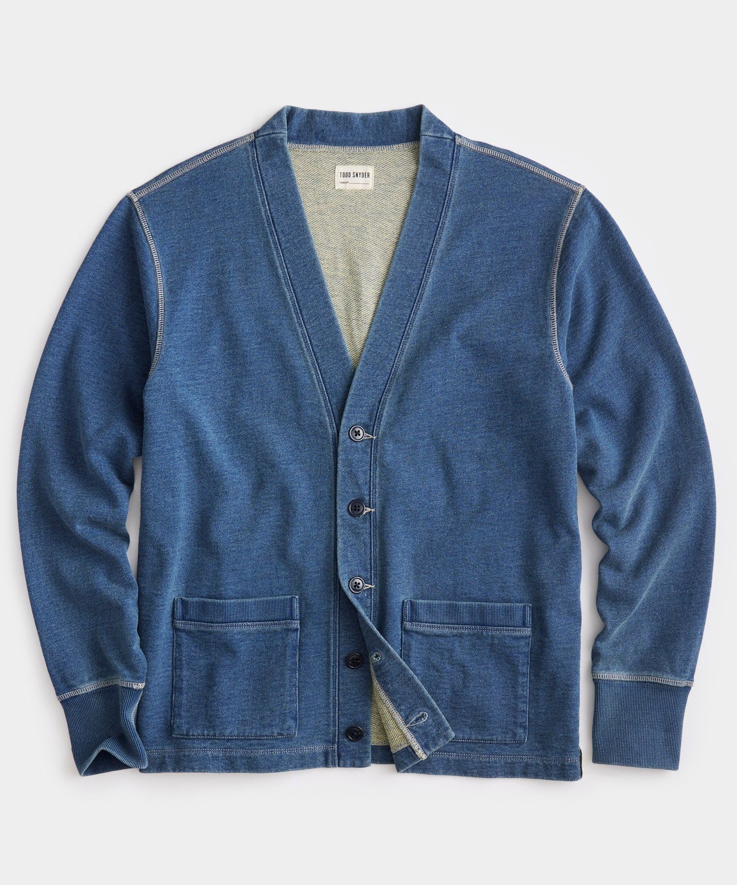 image of Todd Snyder French Terry Cardigan Sweatshirt Tinted Indigo, Men's (Size Medium)