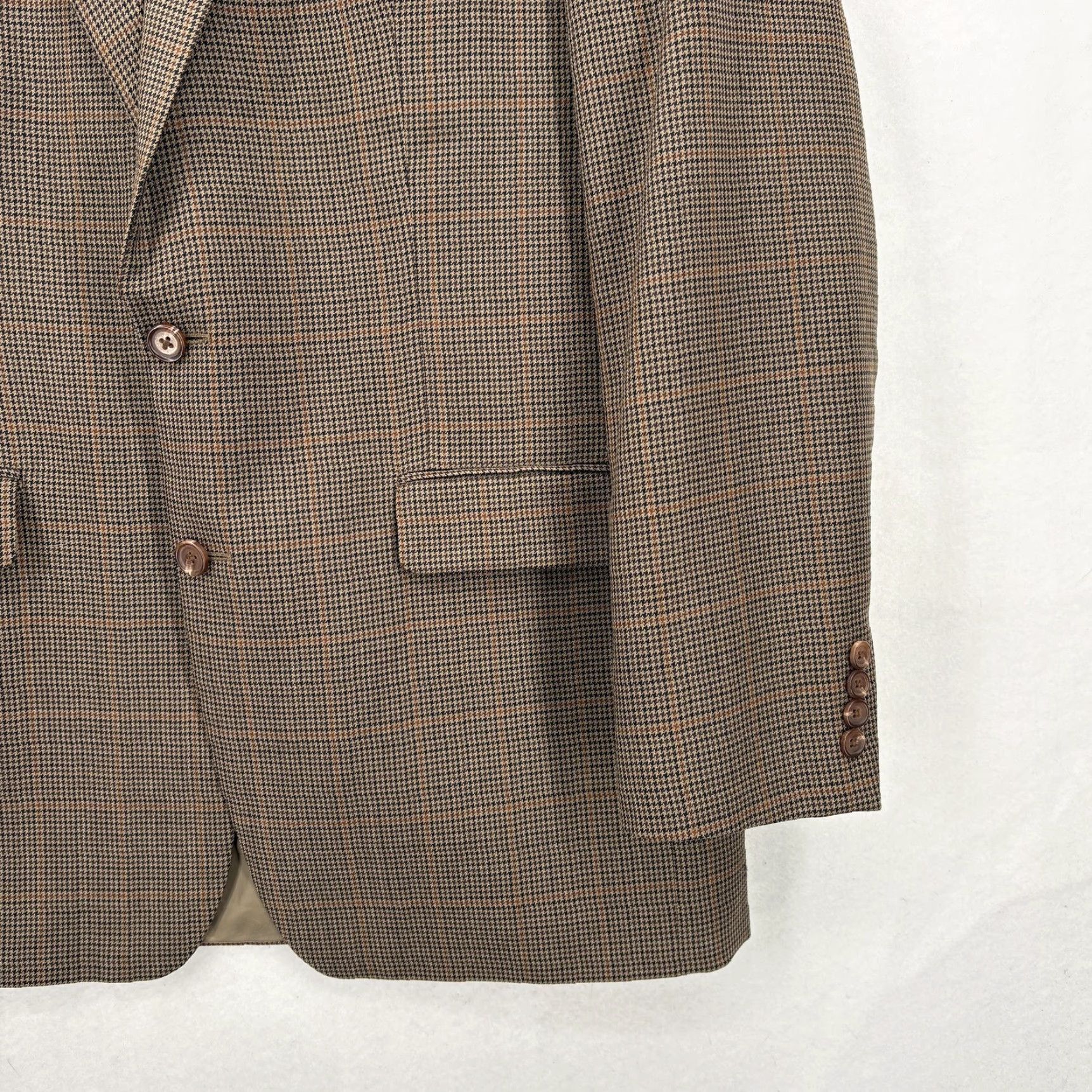 Ralph Lauren VINTAGE Lauren Ralph Lauren Blazer Mens 42L Brown Wool Houndstooth Plaid Sport Coat Size 42R - 3 Thumbnail
