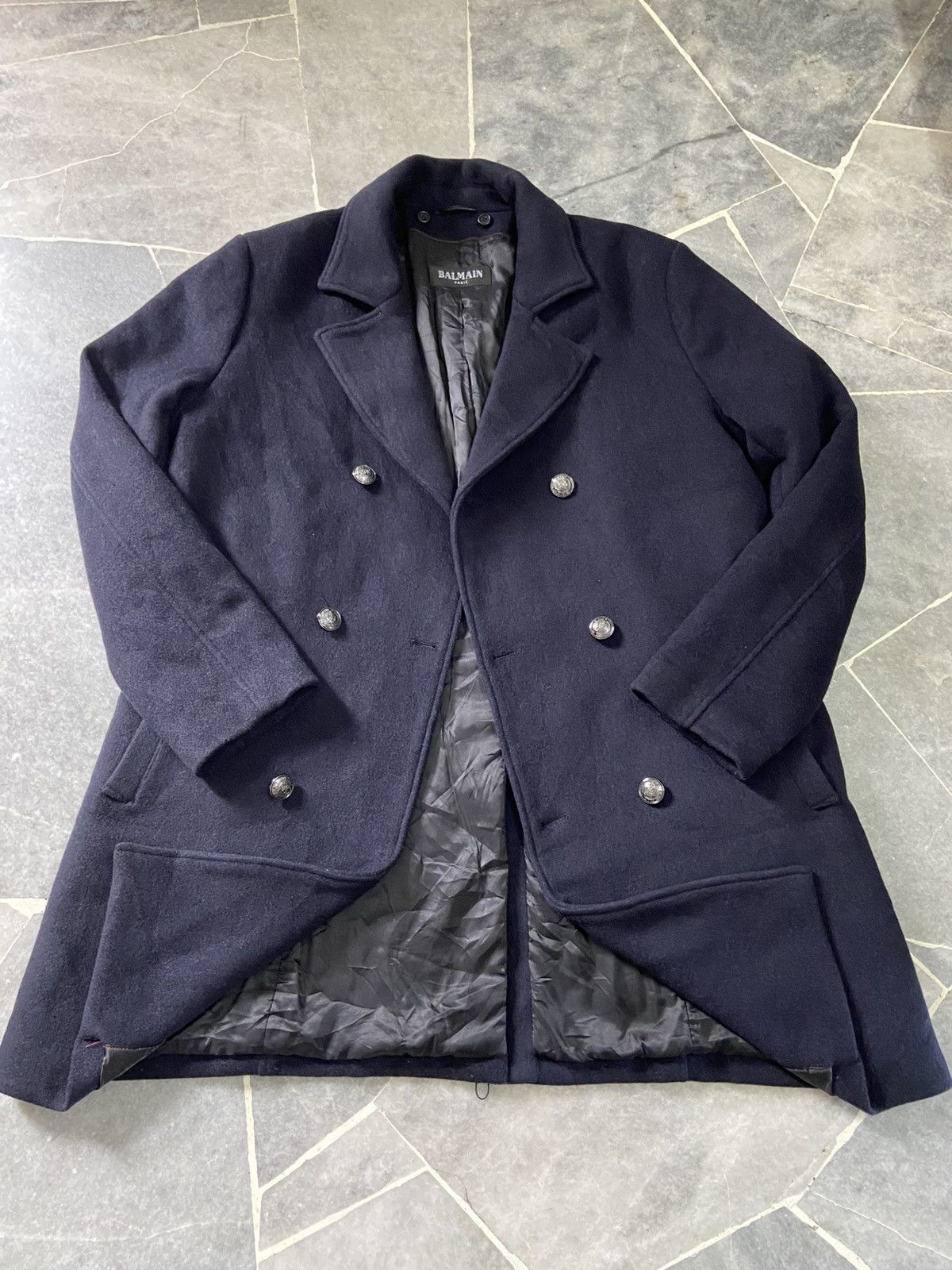 Balmain Balmain Double Breasted Navy Wool Pea Coat jacket Size US L / EU 52-54 / 3 - 10 Thumbnail